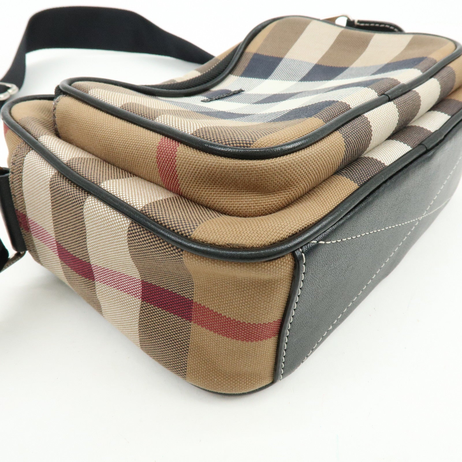 BURBERRY Nova Plaid Canvas Leather Shoulder Crossbody Bag Beige
