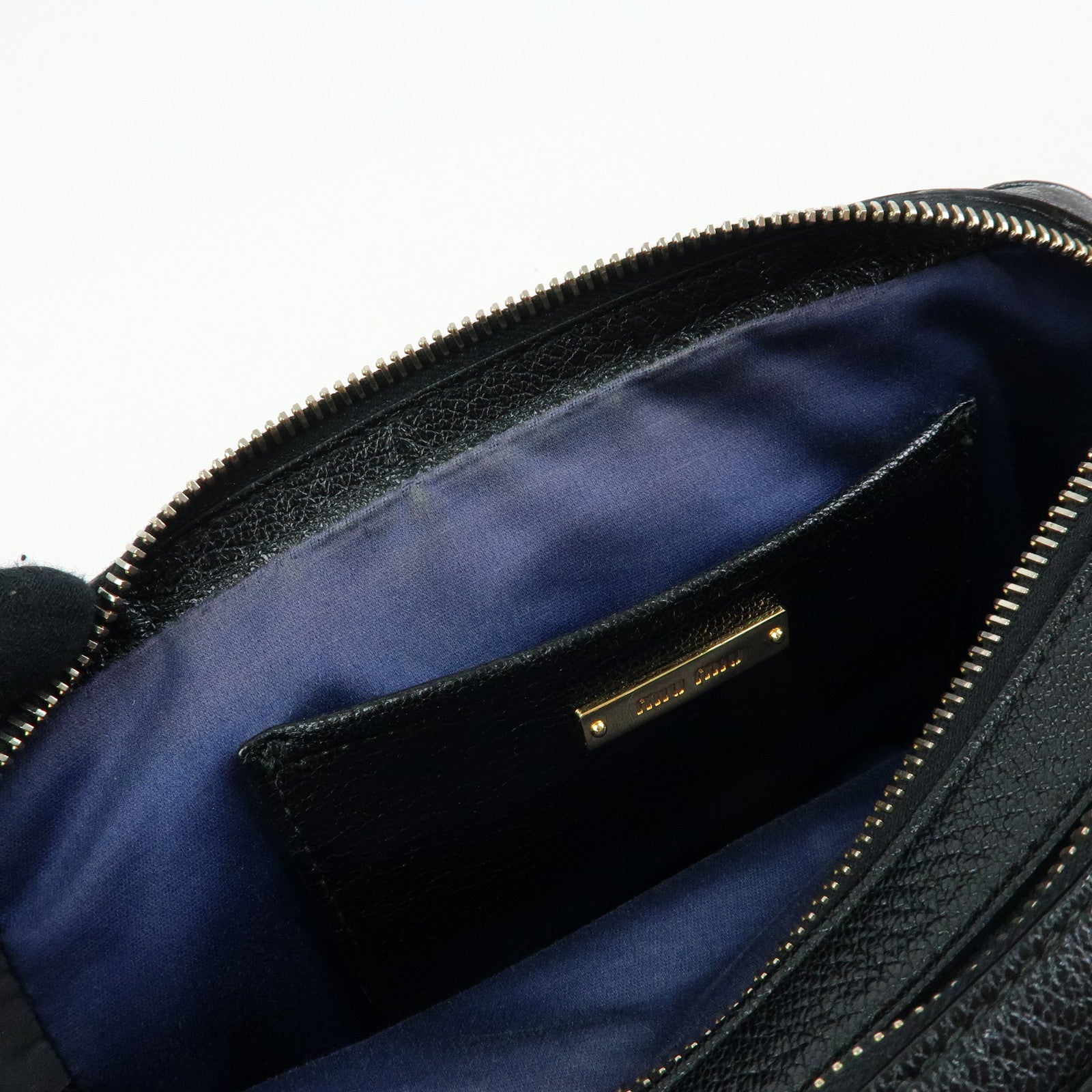 MIU MIU Logo Leather Shoulder Bag Crossbody Bag Blue Black