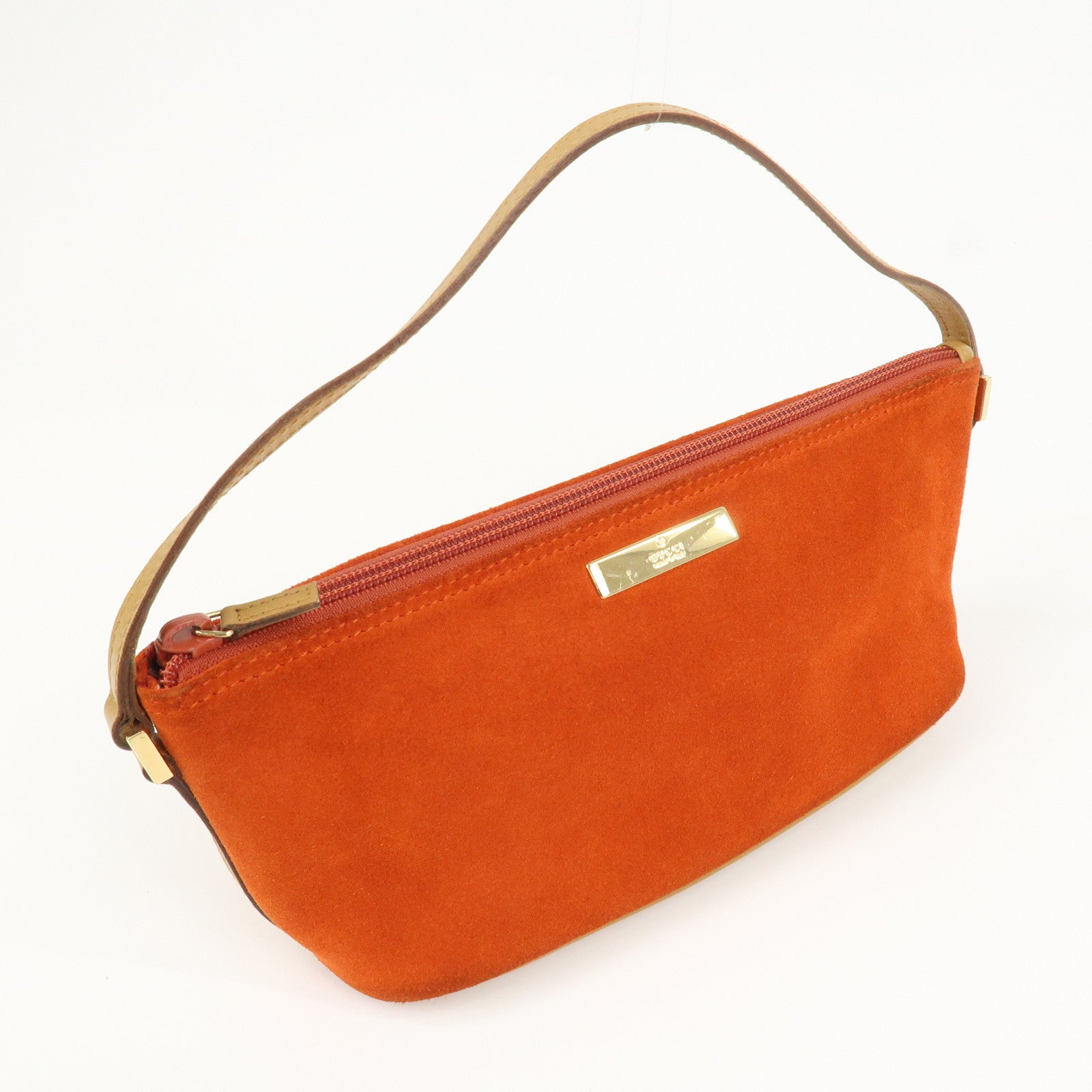 GUCCI Suede Leather Accessory Pouch Hand Bag Orange 039.1103