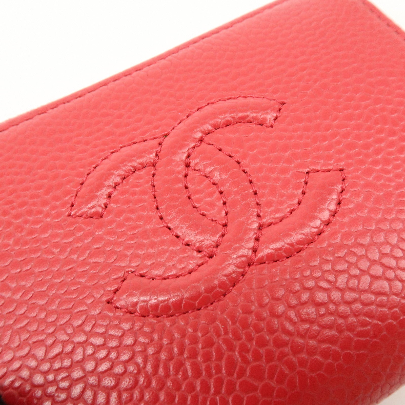 CHANEL COCO Mark Caviarskin Card Case Coin Case Red A68890