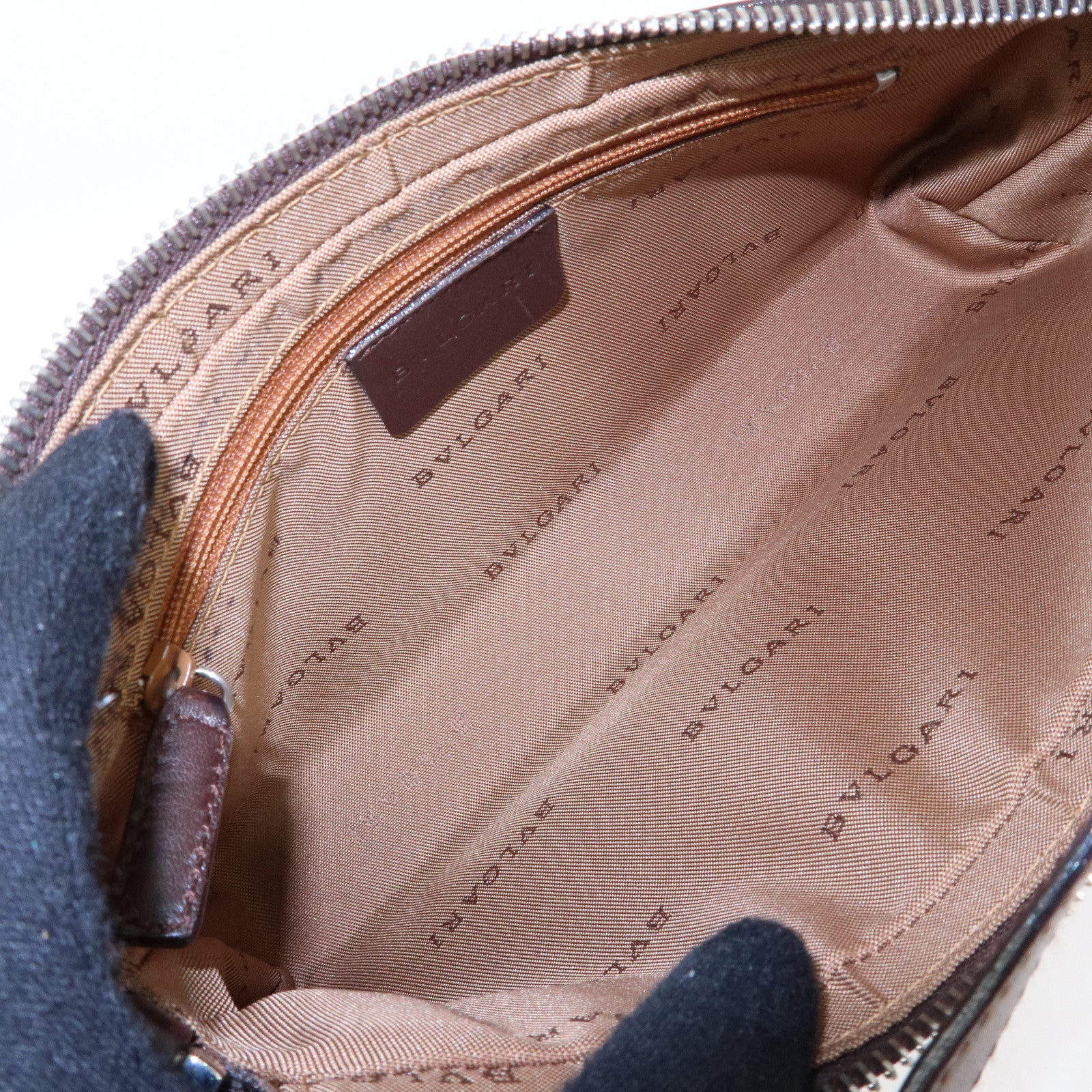 BVLGARI Logo Mania Canvas Leather Shoulder Bag Hand Bag Khaki