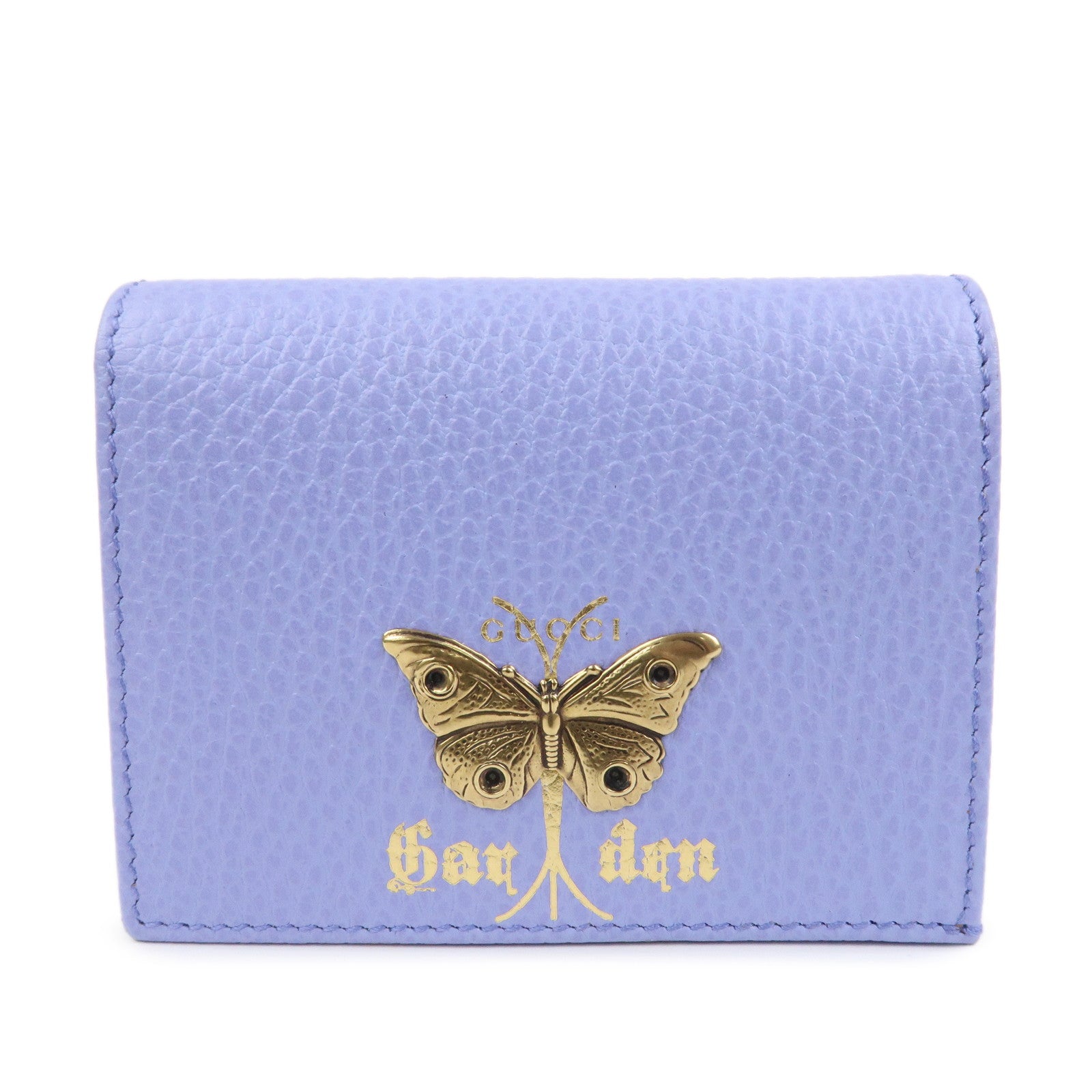 GUCCI Butterfly Calf Leather Bi-Fold Compact Wallet Purple 516929