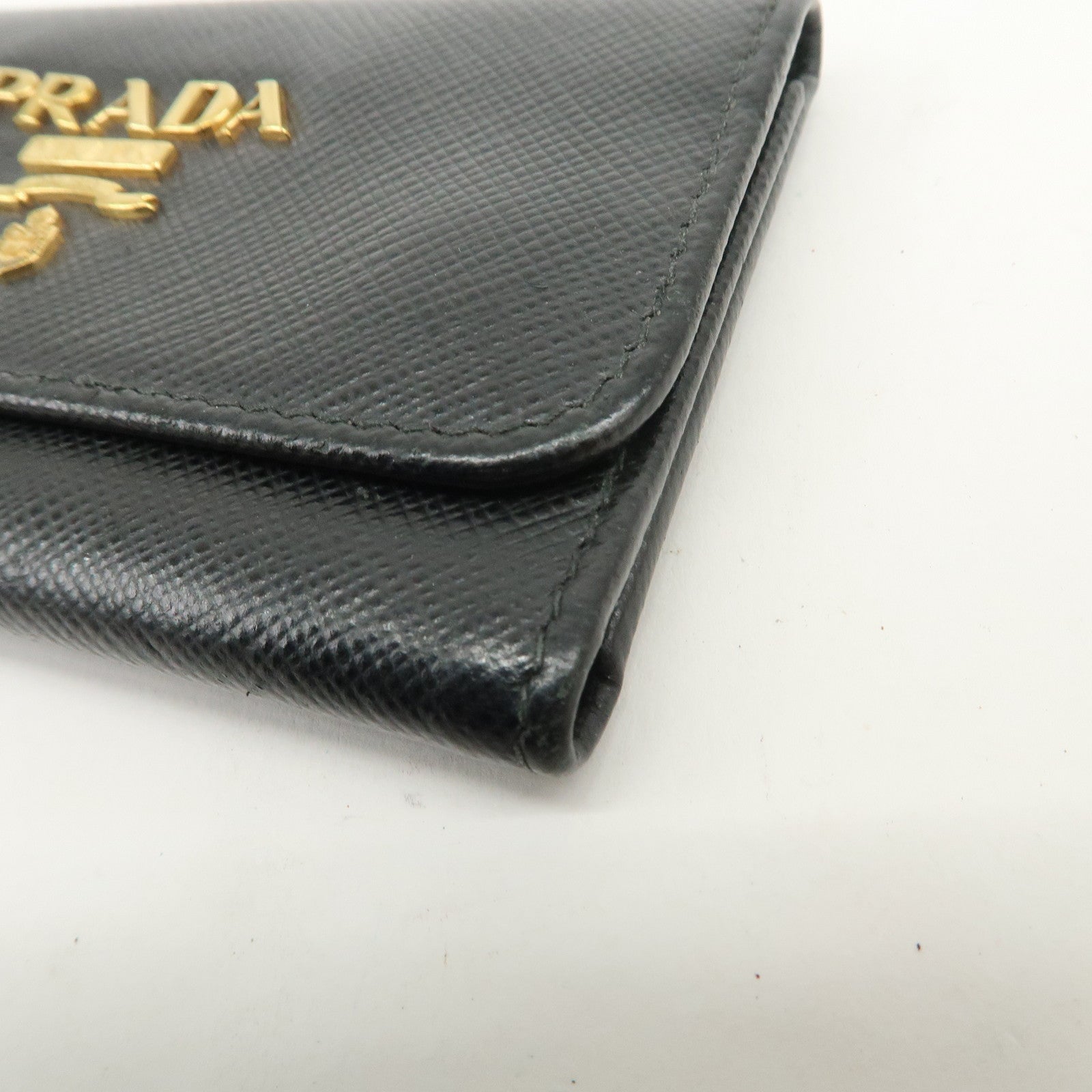 PRADA Logo Leather Set Of 2 Key Chains Black Beige 1PG222/1PG004