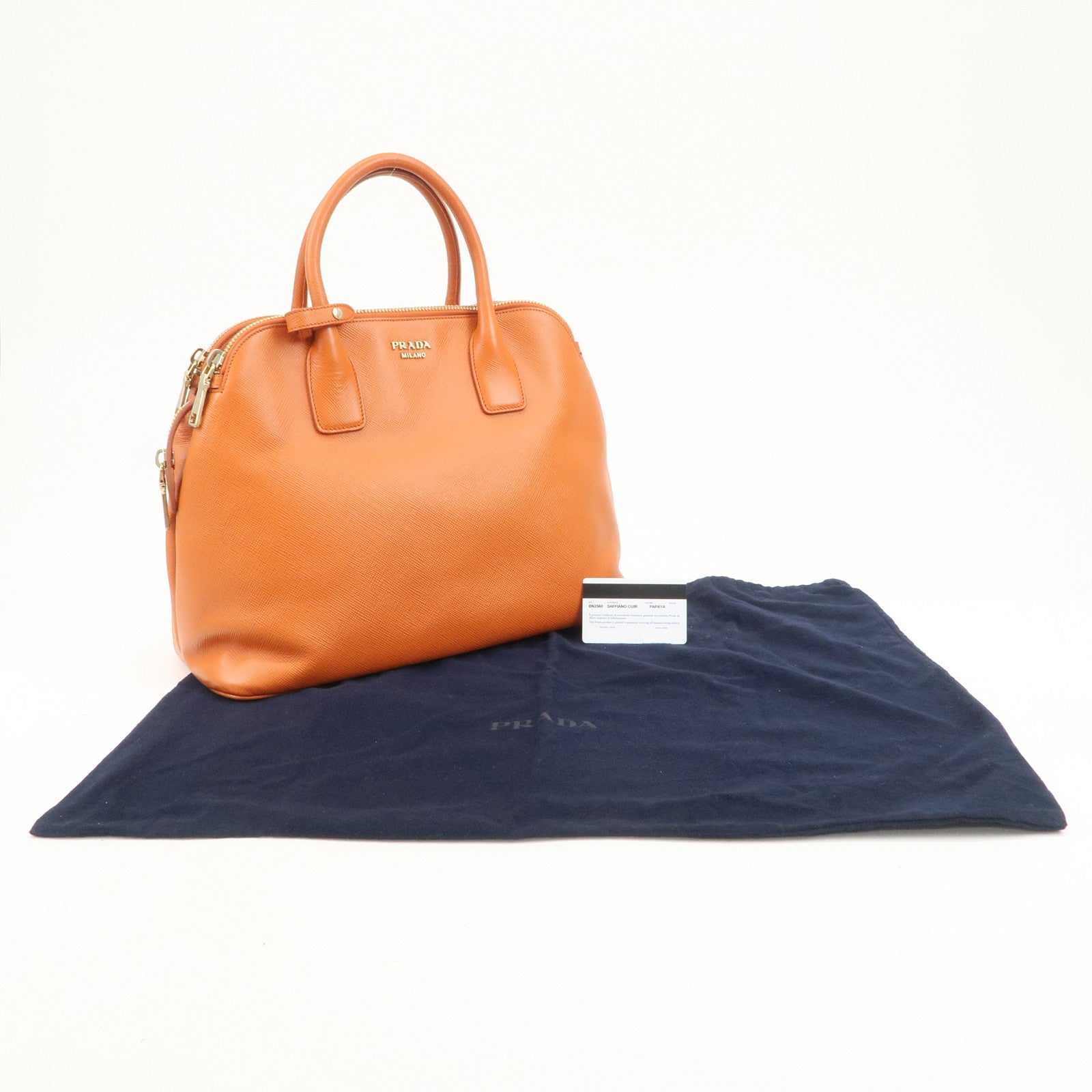 PRADA Logo Saffiano Leather Hand Bag Orange BN2560