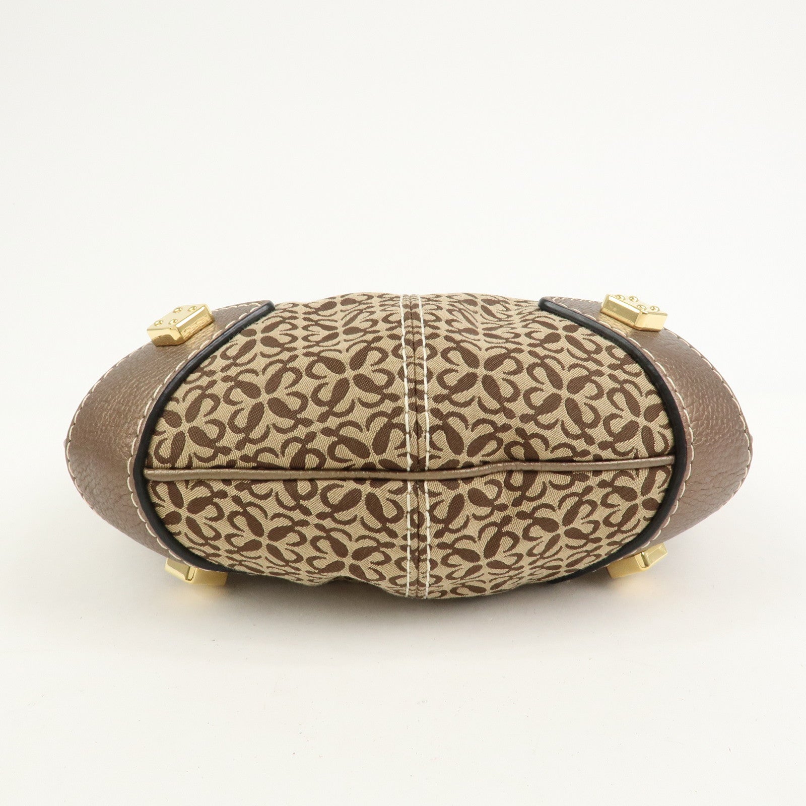 LOEWE New Road Line Logo Canvas Leather Shoulder Bag Brown Beige