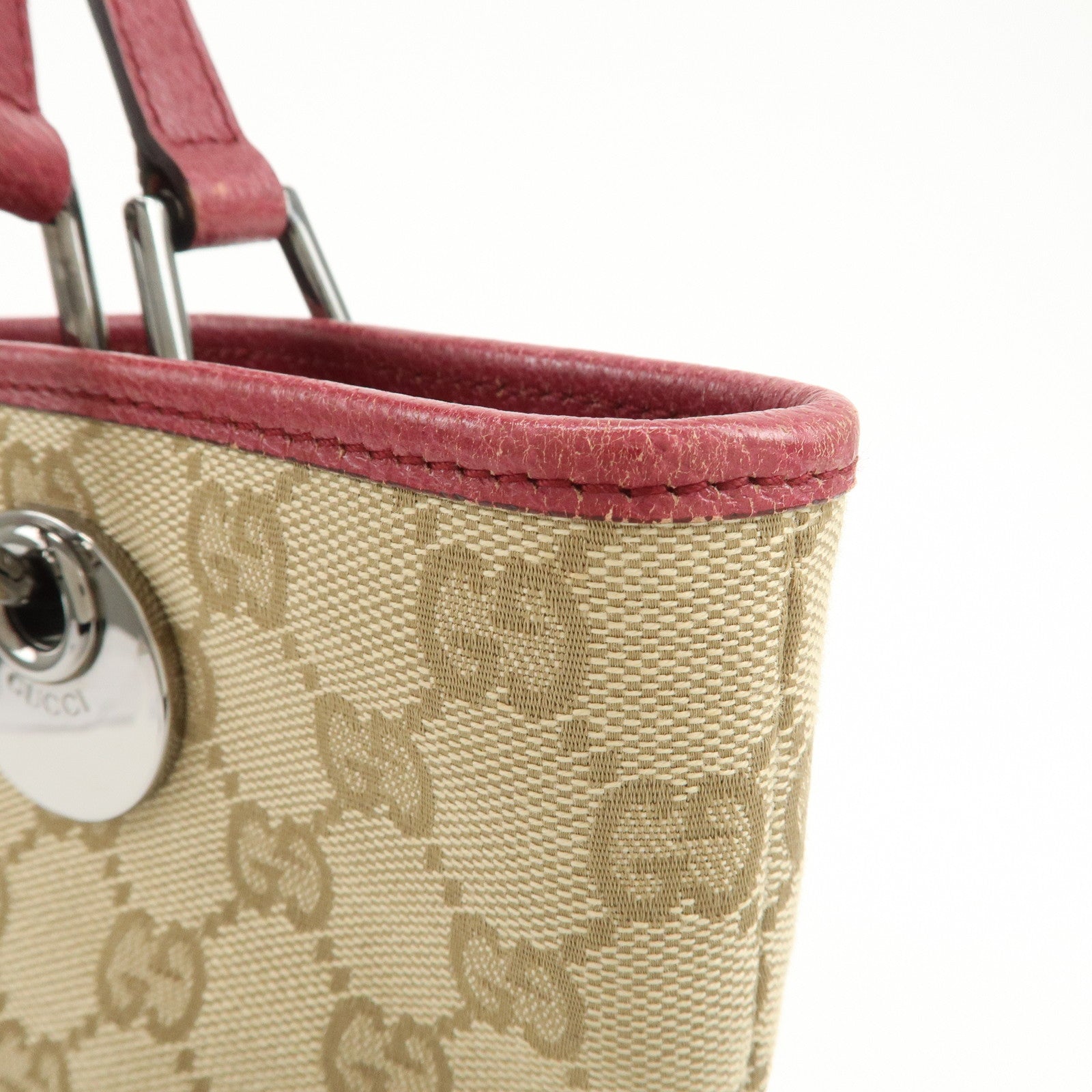 GUCCI GG Monogram Canvas Leather Tote Bag Hand Bag Beige 120840