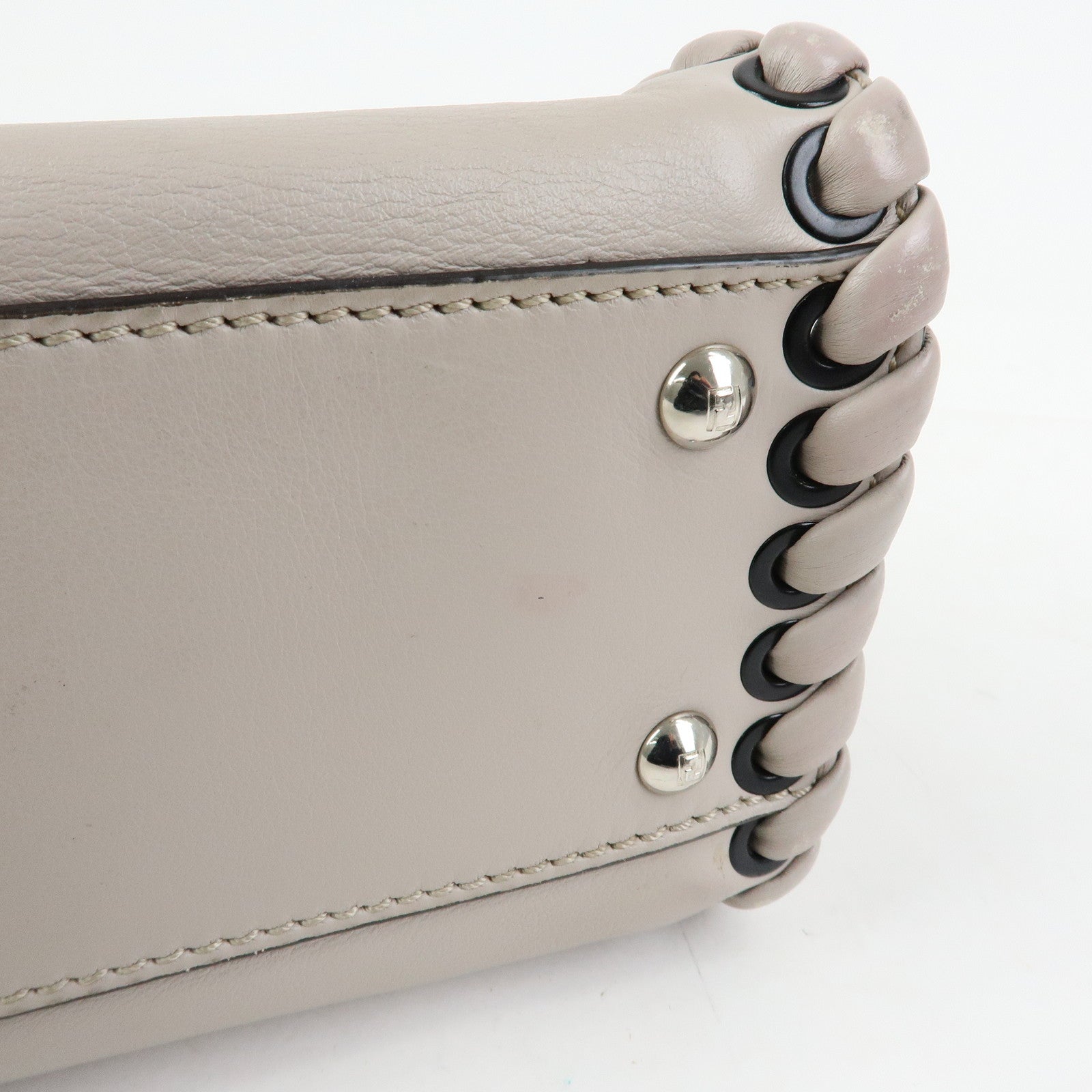 FENDI Peekaboo Leather 2Way Bag Hand Bag Shoulder Bag Gray 8BN290