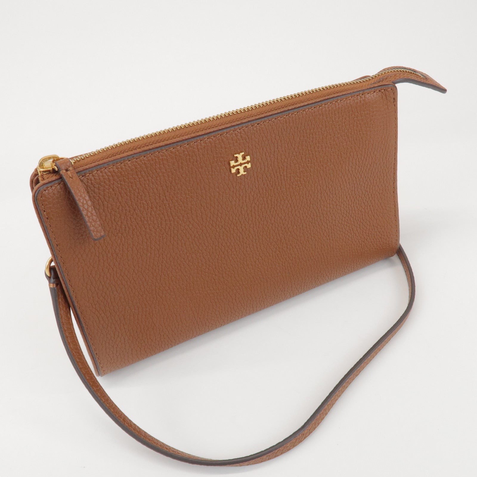TORY BURCH Double T Leather Shoulder Bag Crossbody Bag Brown