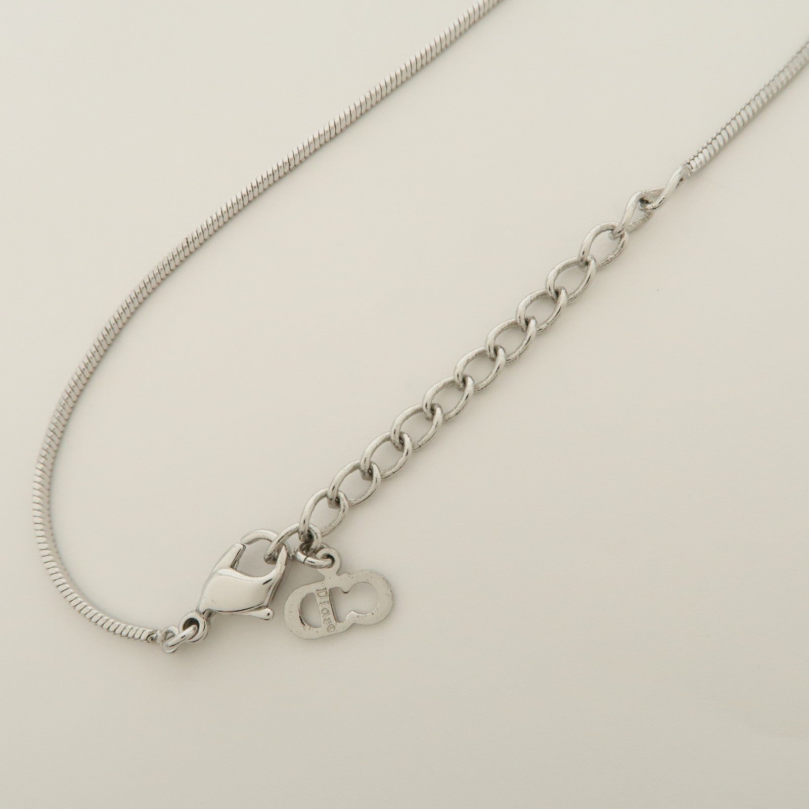 Christian Dior Trotter Metal Necklace Silver Pink White