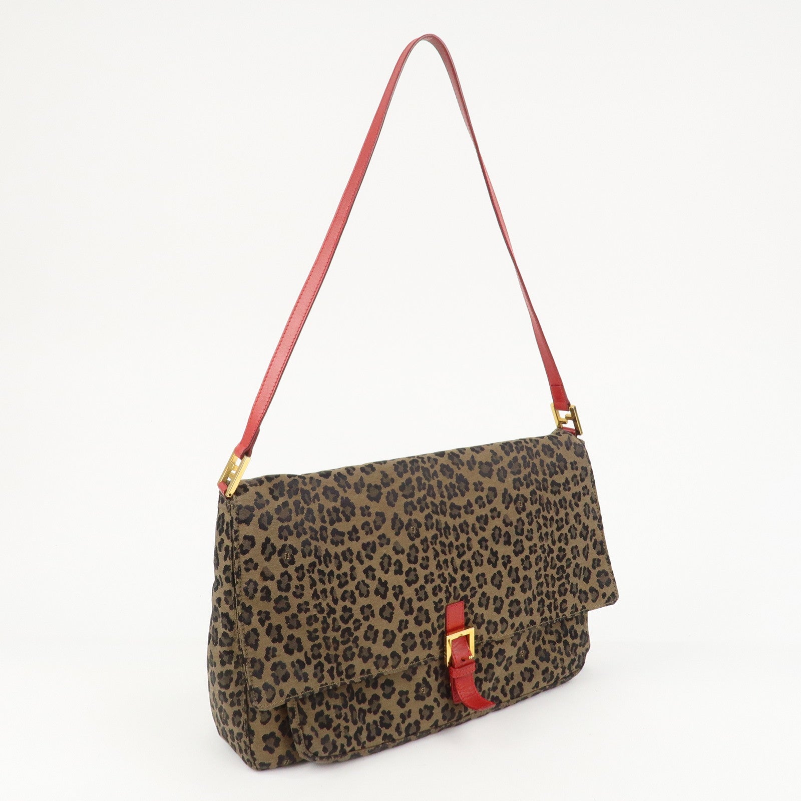 FENDI Canvas Leather Shoulder Bag Crossbody Bag Leopard 263570