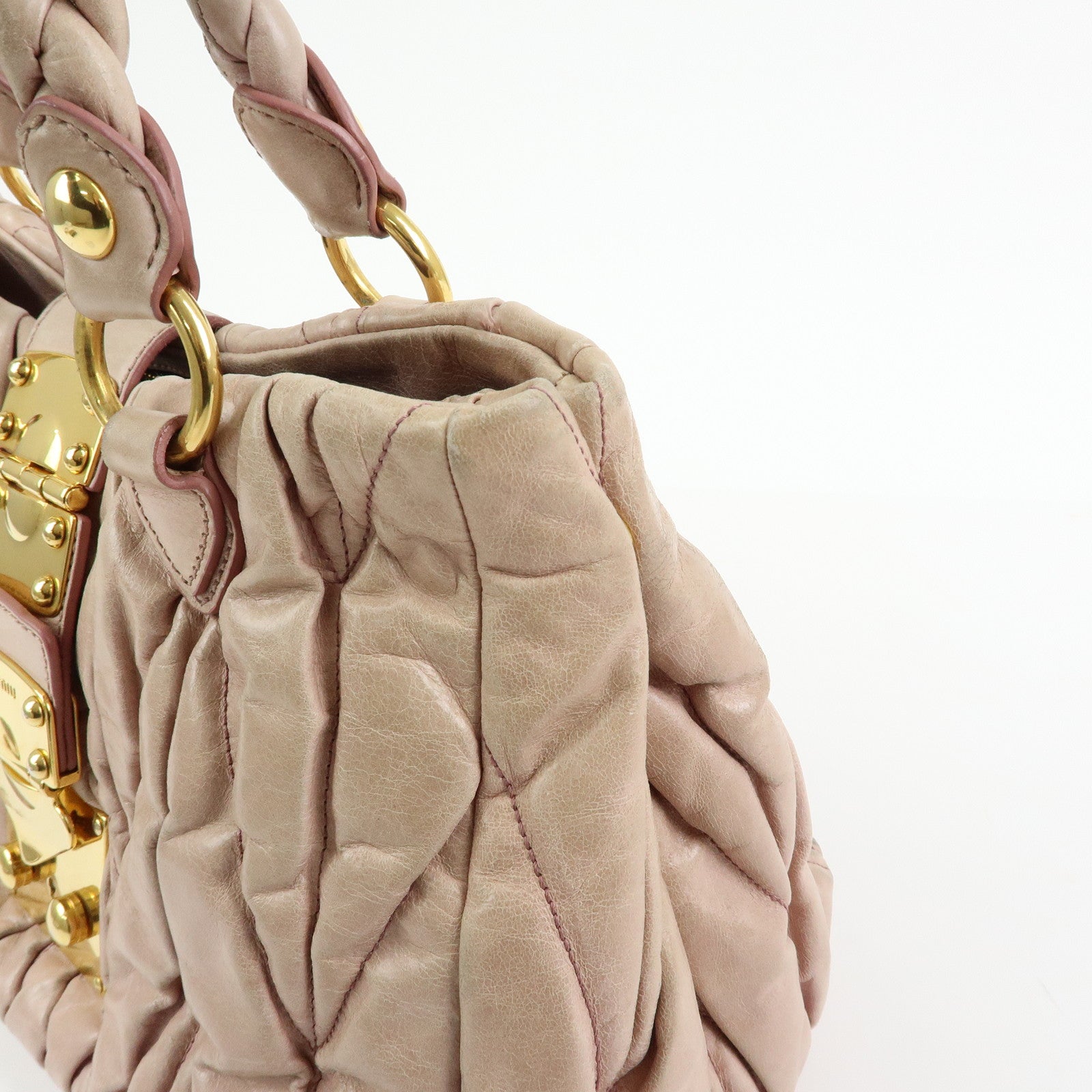 MIU MIU Matelasse 2Way Bag Hand Bag Shoulder Bag Pink Beige