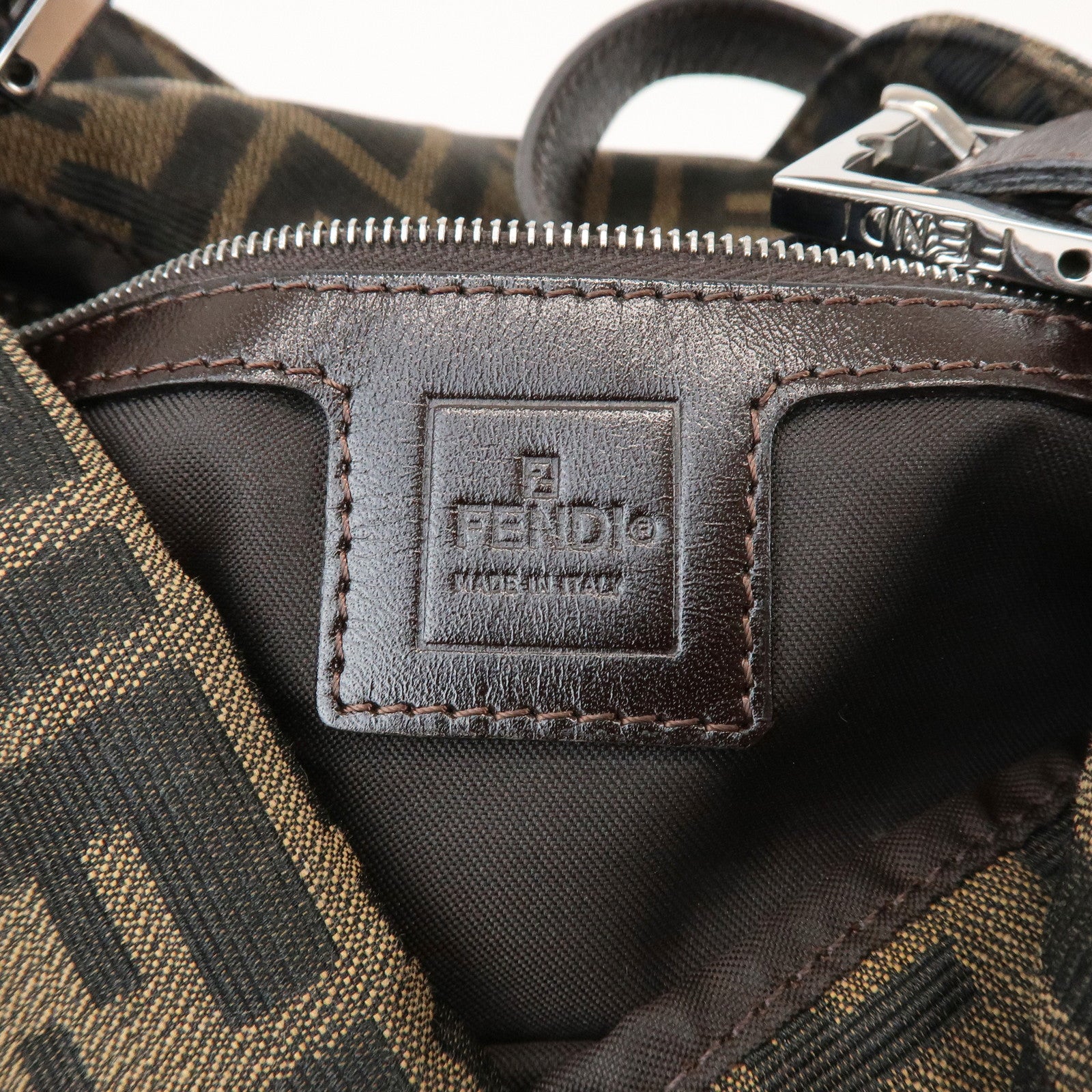 FENDI Zucca Canvas Leather Shoulder Bag Hand Bag Brown Black 26725