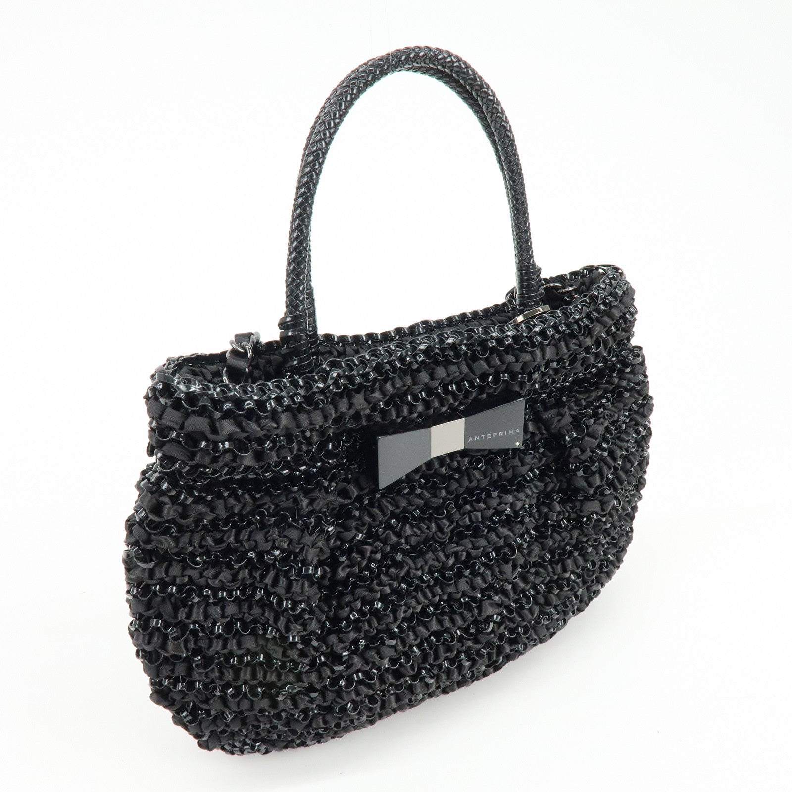 バッグ ANTEPRIMA Wire Bag 2WAY Black Floral PVC ANTEPRIMA PVC Wire Bag Ribbon 2Way Bag Hand Bag Black