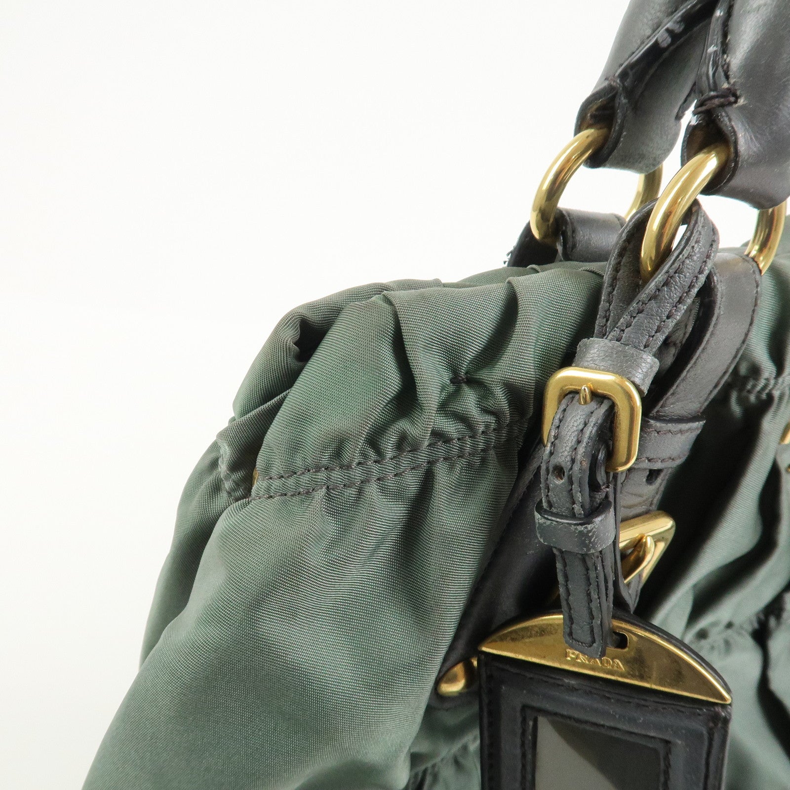 PRADA Triangle Logo Nylon Leather 2Way Bag Hand Bag Green 1BA336