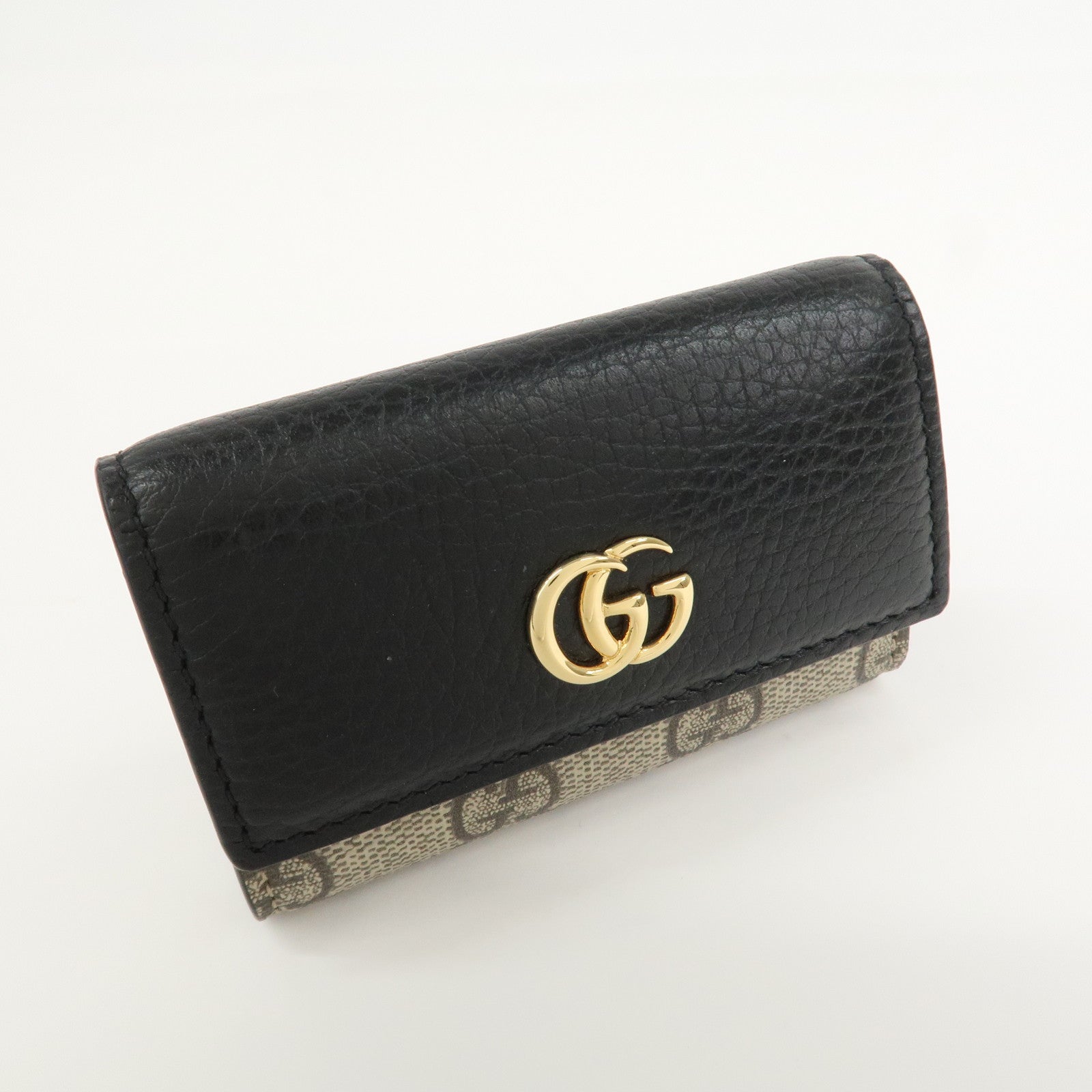 GUCCI GG Marmont Leather GG Supreme 6 Key Case Black 456118