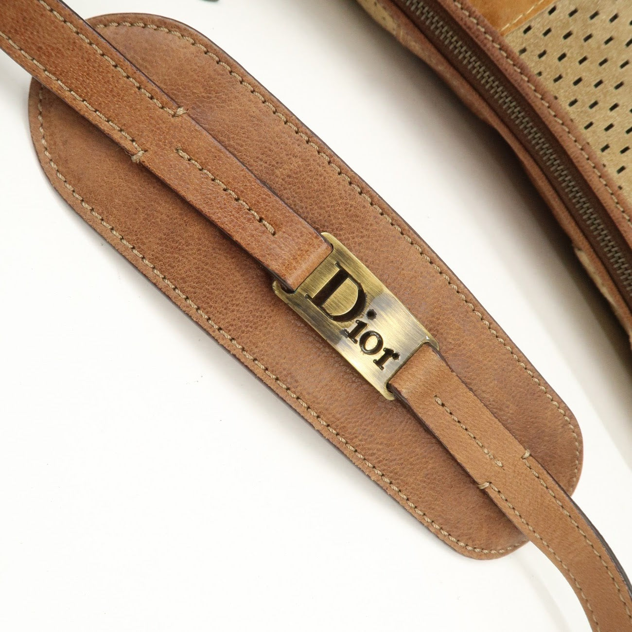 Christian Dior Leather Shoulder Bag Hand Bag Brown Beige