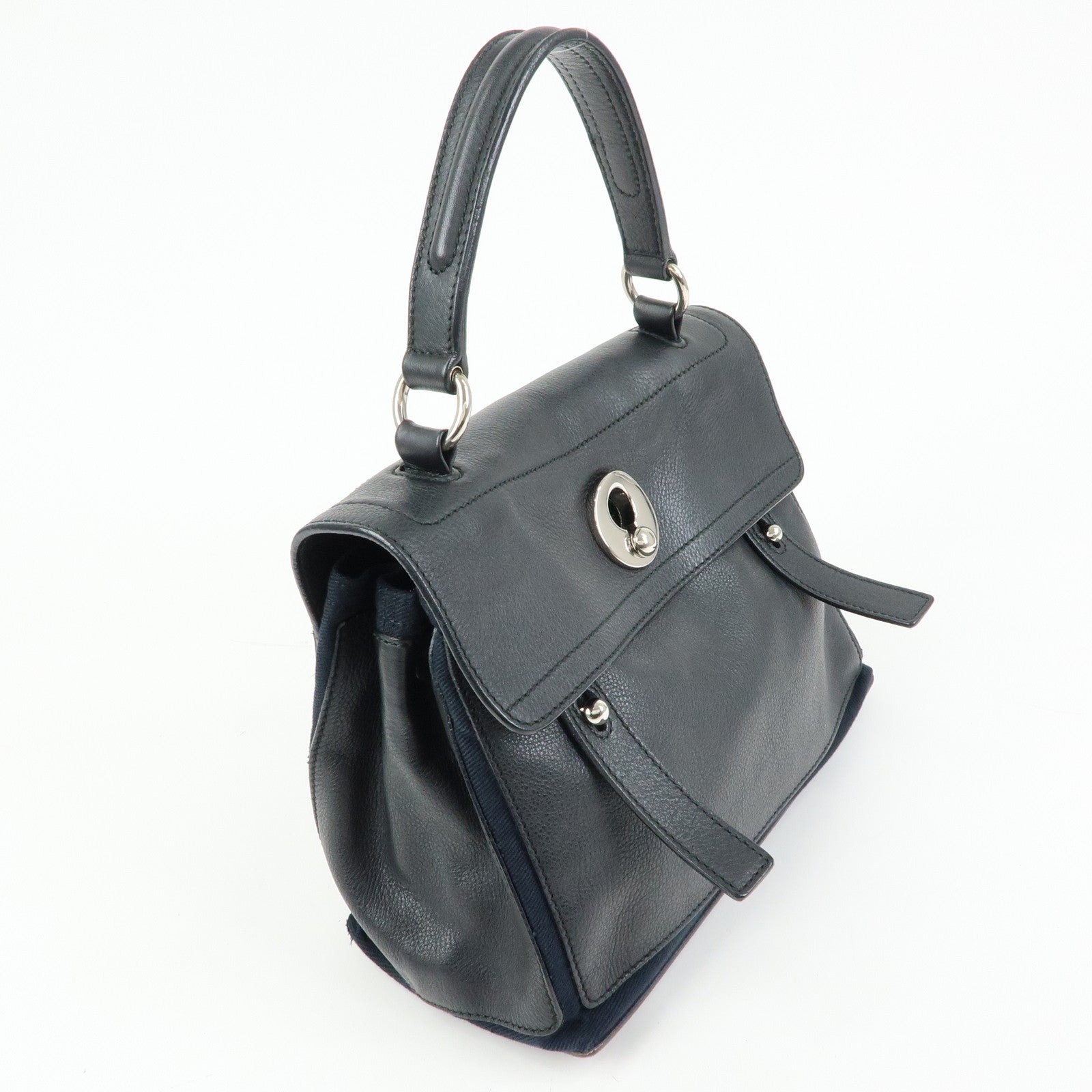 SAINT LAURENT PARIS Muse Two Leather Canvas 2WAY Bag Black 527411