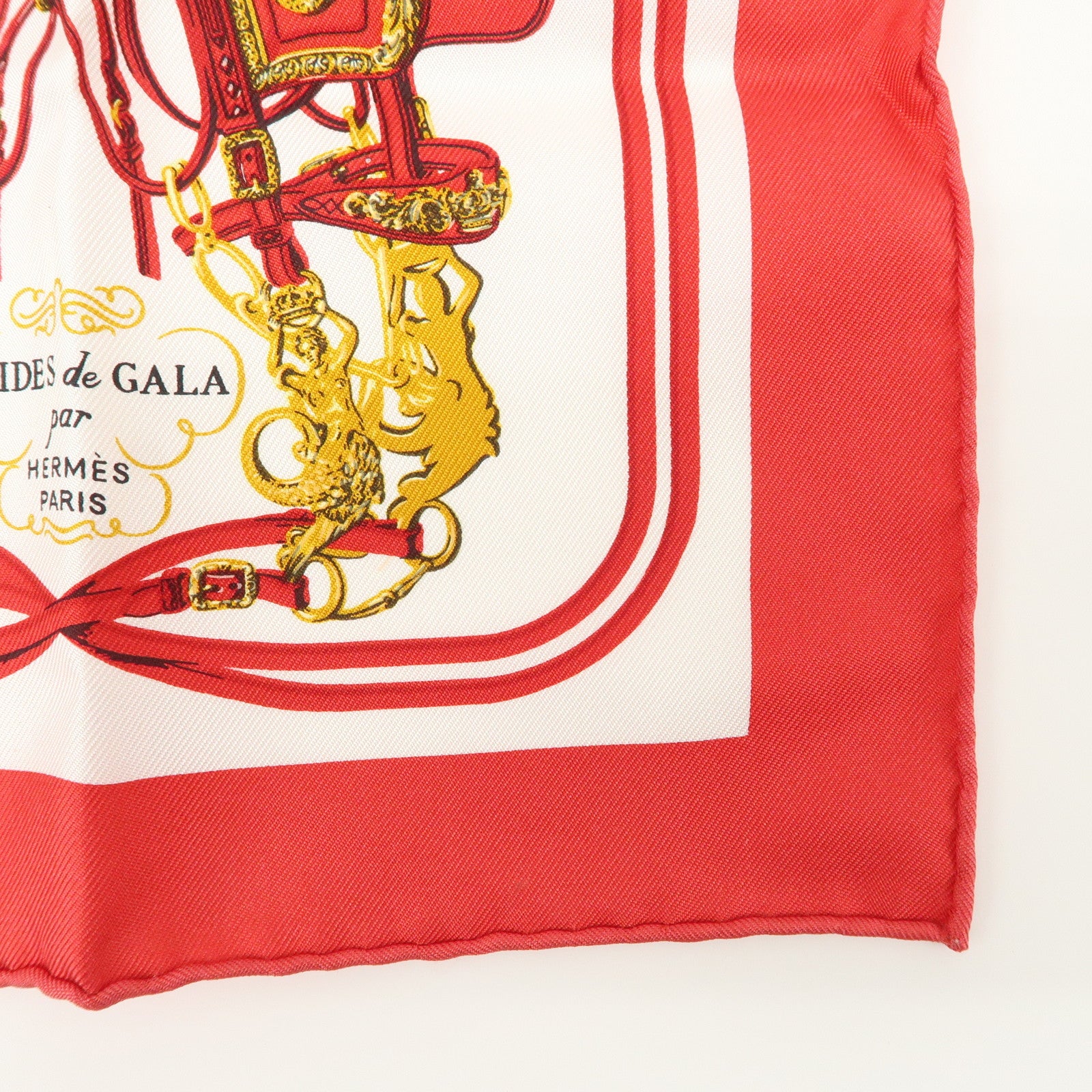 HERMES Carre Nano Silk 100% Scarf  BRIDES DE GALA White Red