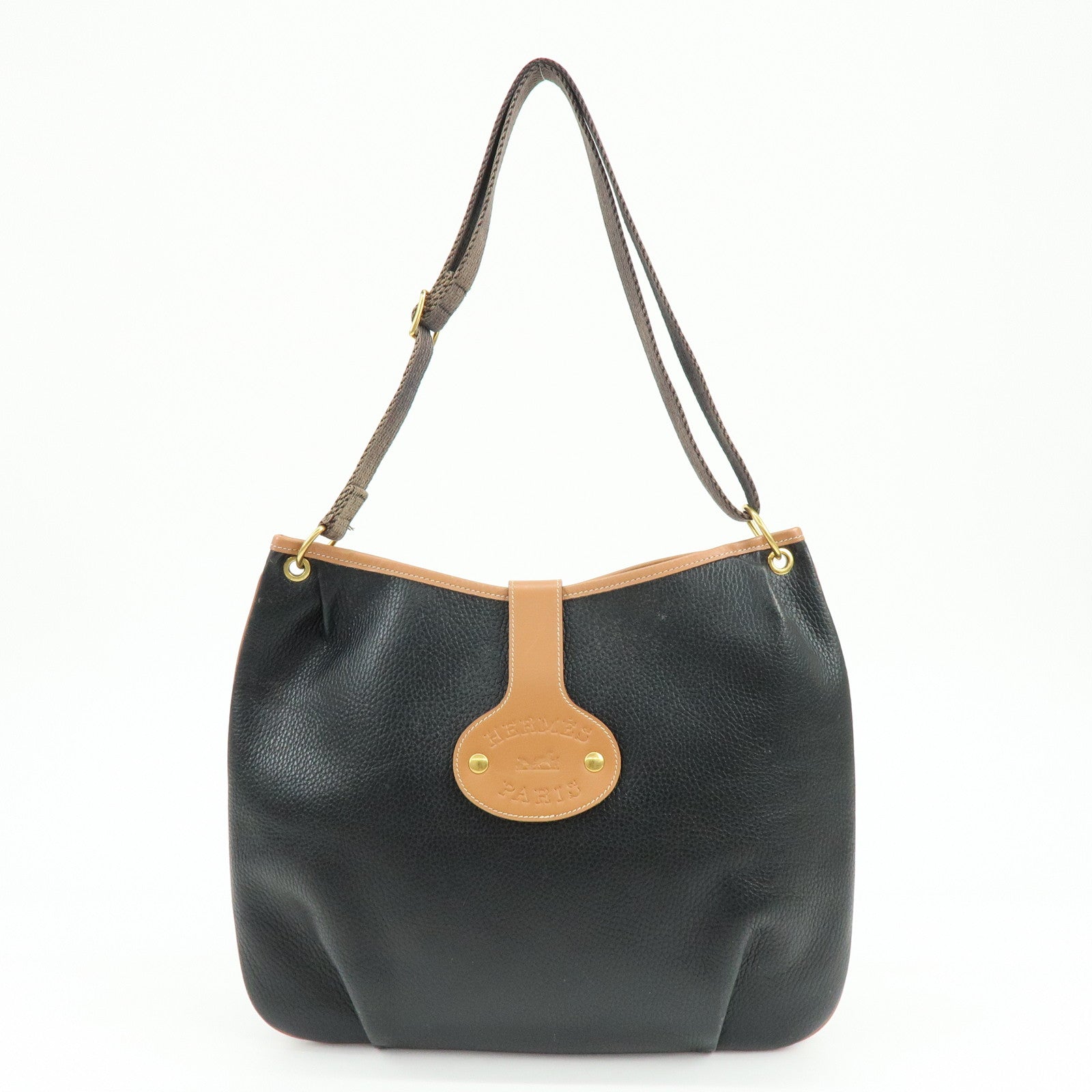 HERMES Rodeo Leather Shoulder Crossbody Bag 〇R Stamped Black