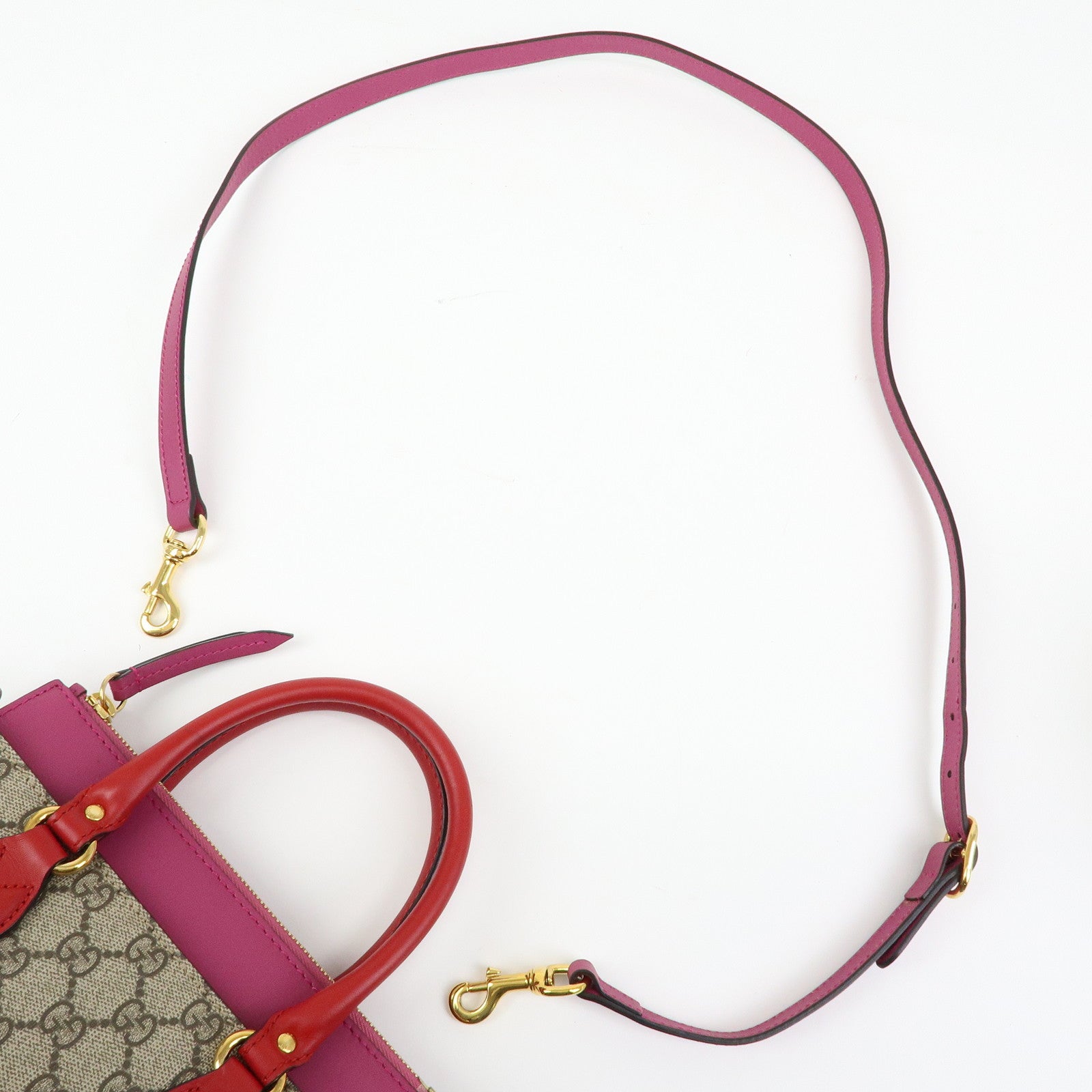 GUCCI GG Supreme Leather 2Way Bag Hand Bag Beige Pink Red 453177