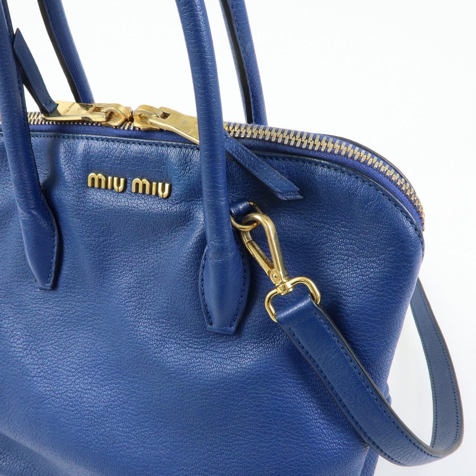 MIU MIU Madras Leather 2Way Bag Hand Bag Shoulder Bag Blue RL0097