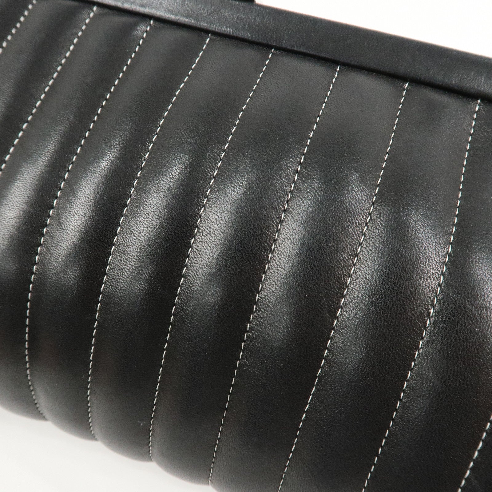 CHANEL Mademoiselle Line Lamb Skin Clutch Bag Hand Bag Black