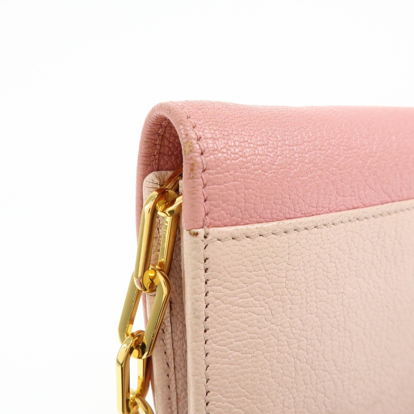 MIU MIU Madras Leather Chain Shoulder Wallet Bag Pink 5M1290