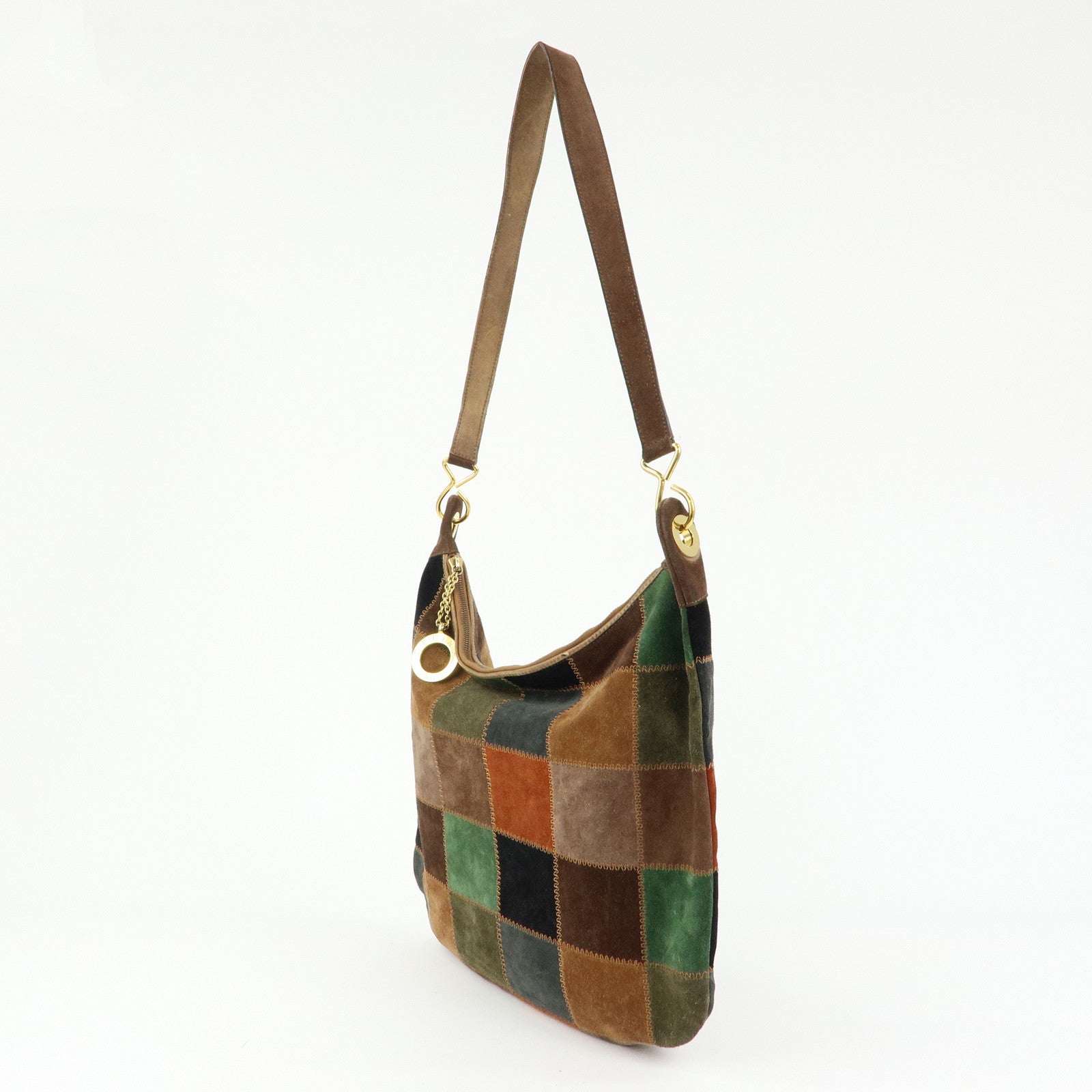 CELINE Patchwork Suede Shoulder Bag Crossbody Bag Brown Multicolor