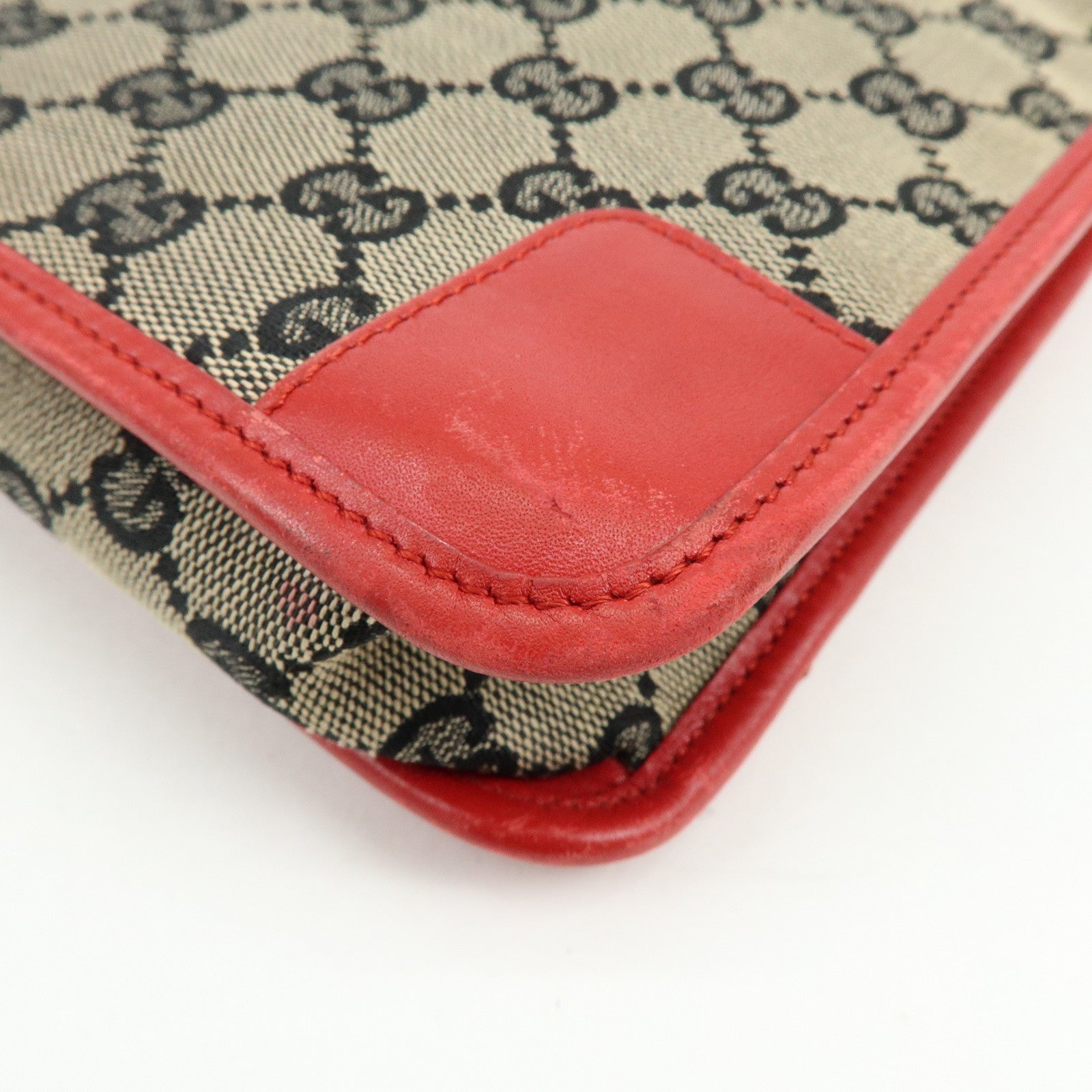 GUCCI GG Canvas Leather Shoulder Bag Beige Red 001・4206・001998