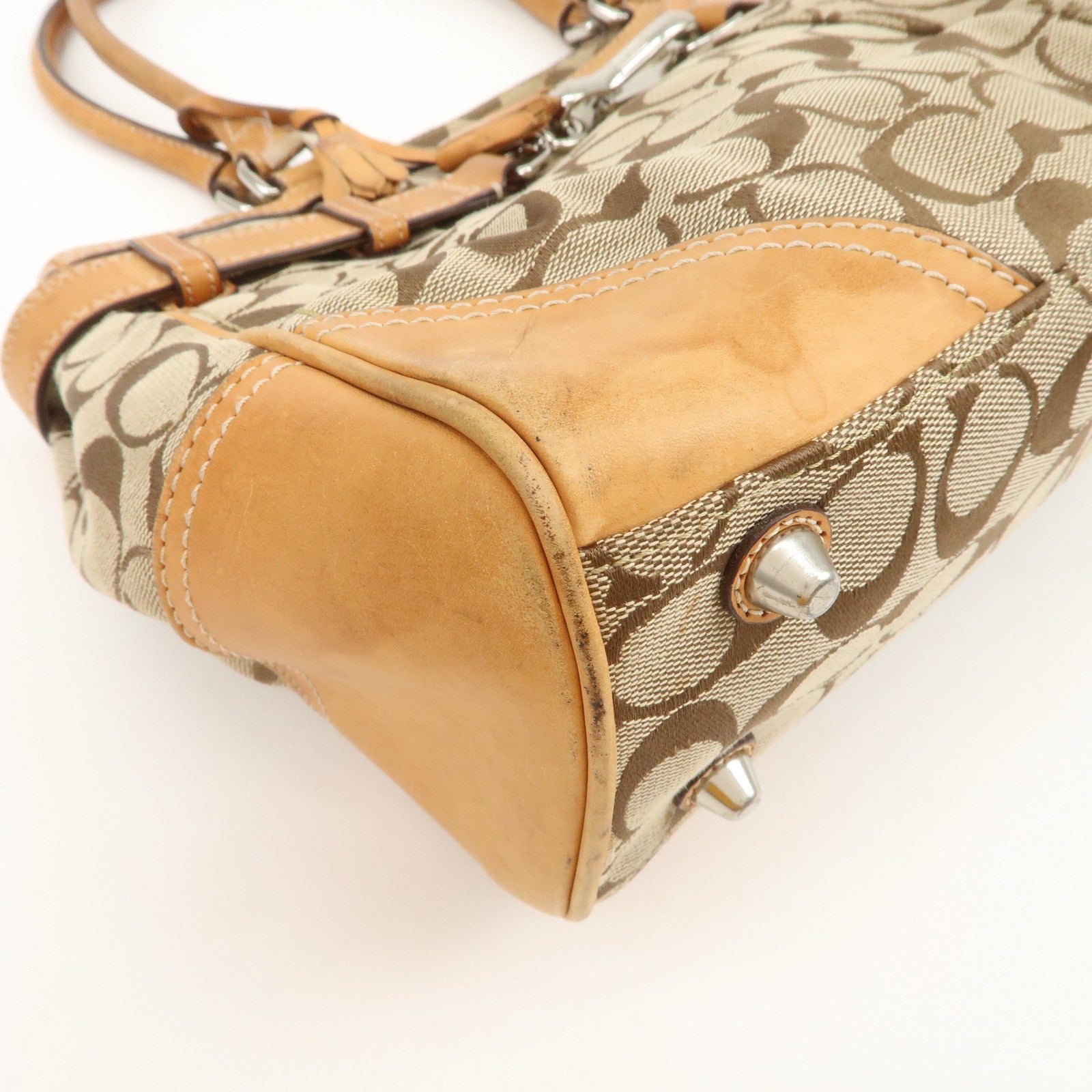 COACH Signature Set Of 2 Canvas Leather Hand Bag Brown Navy