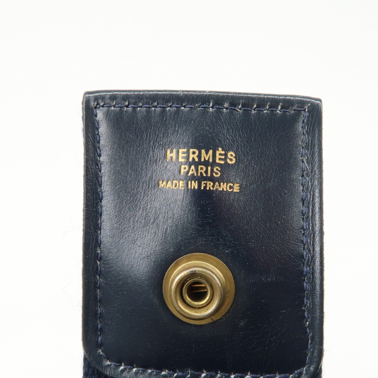 HERMES Saco Leather M Stamped Shoulder Bag Crossbody Bag Navy Used