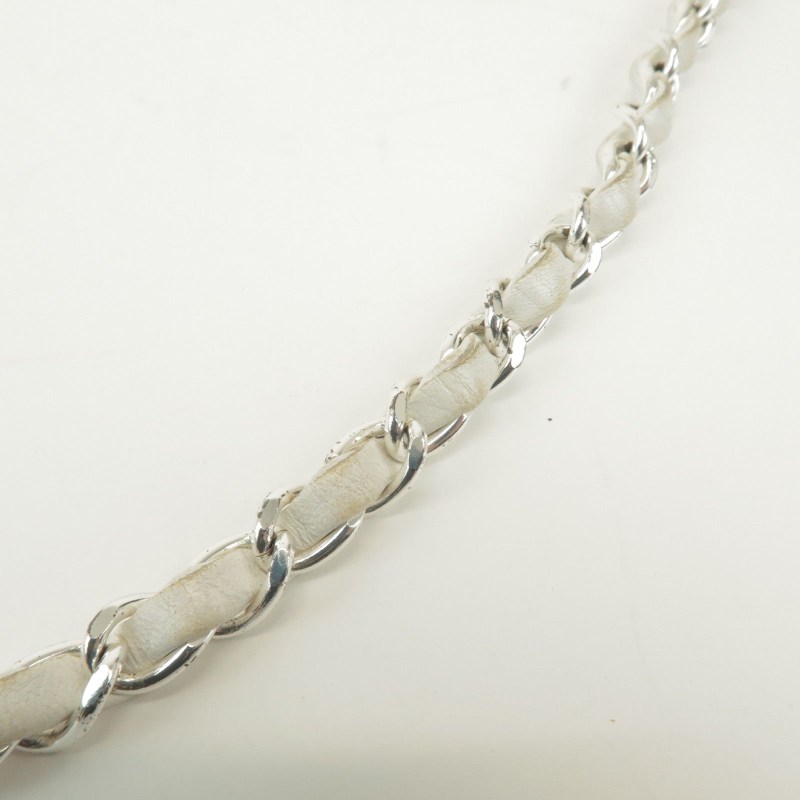 CHANEL Matelasse Lamb Skin Chain Shoulder Bag White Silver