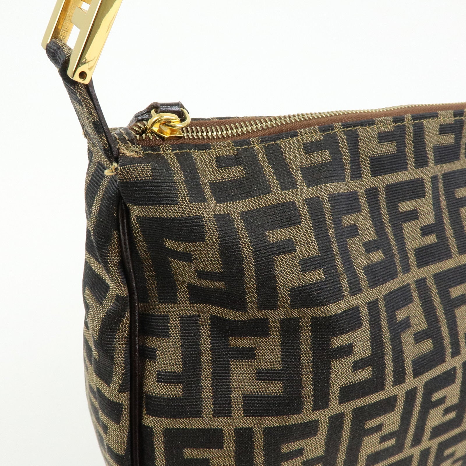 FENDI Zucca Canvas Leather Shoulder Bag Hand Bag Brown 83152390981