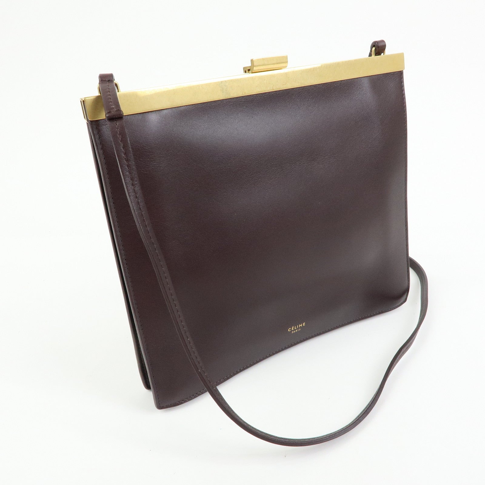 CELINE Leather Mini Clasp Shoulder Bag Dark Brown 181053ASG