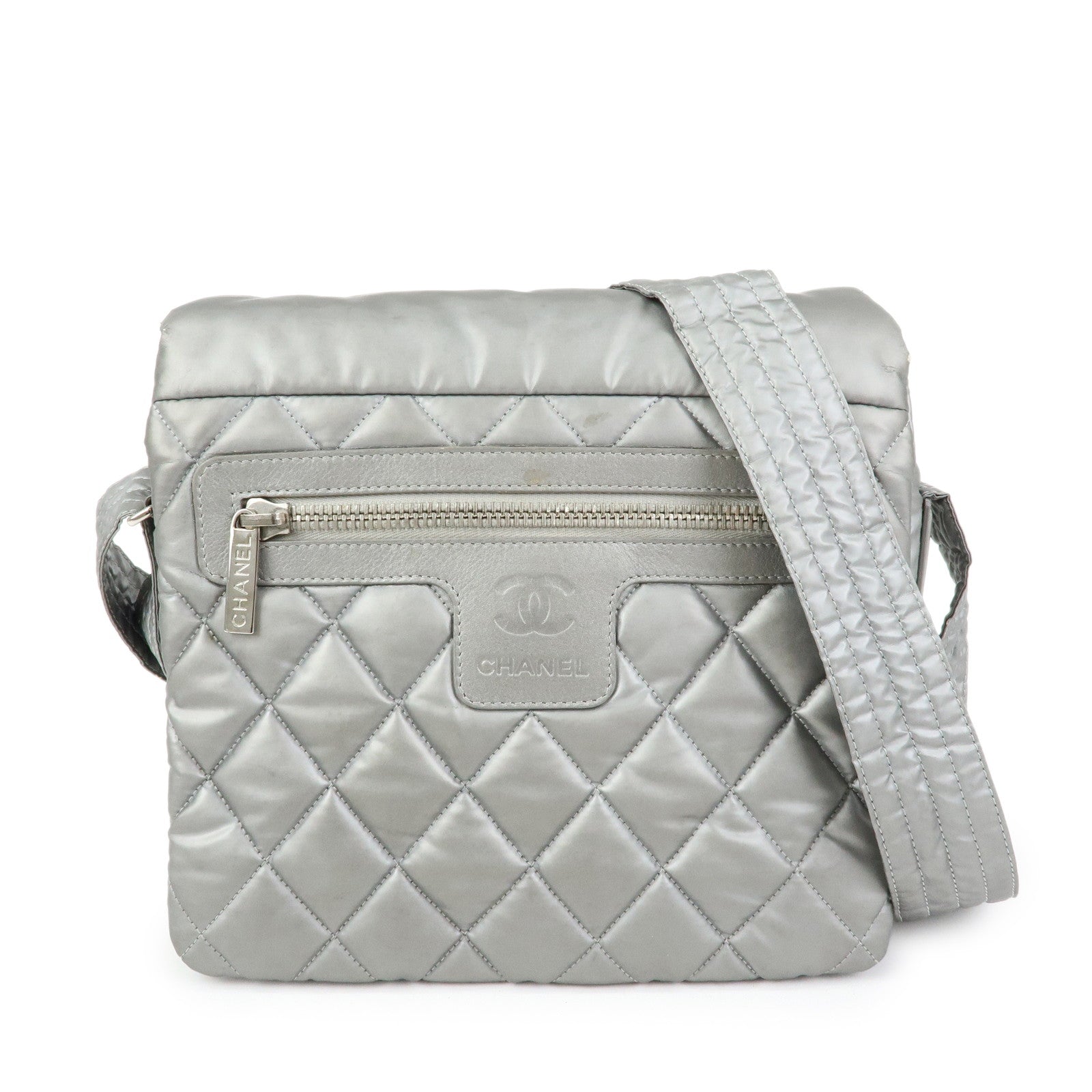 CHANEL Sports Matelasse PVC Coated Canvas Shoulder Bag Silver