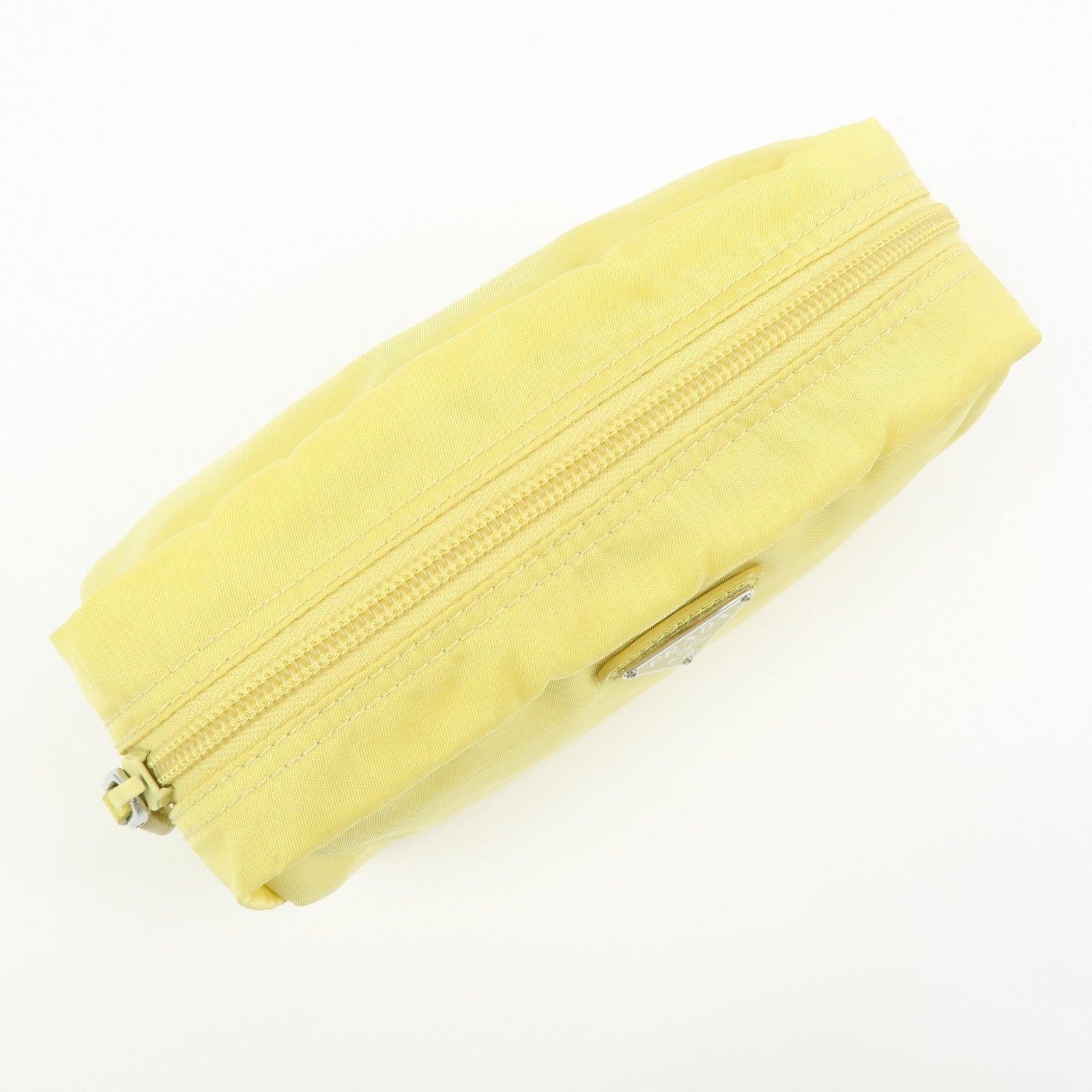 PRADA Triangle Logo Nylon Saffiano Leather Cosmetic Pouch Yellow