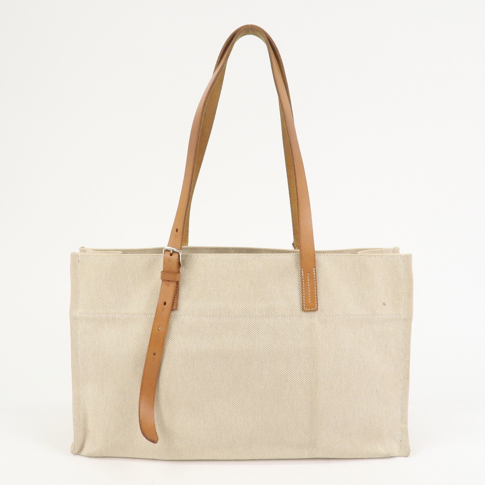 HERMES Etriviere Elan Toile H Leather Tote Bag Natural Brown