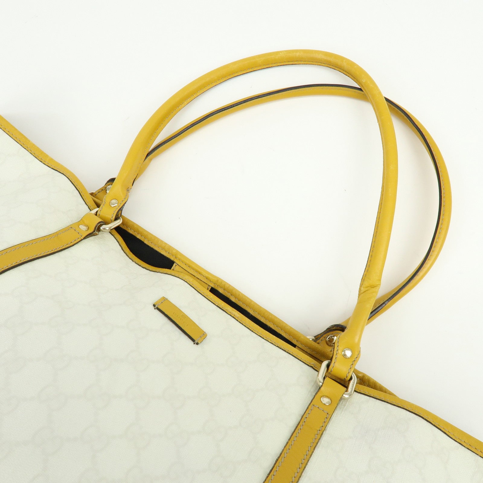 GUCCI GG Supreme Leather Tote Bag Hand Bag White Yellow 197954
