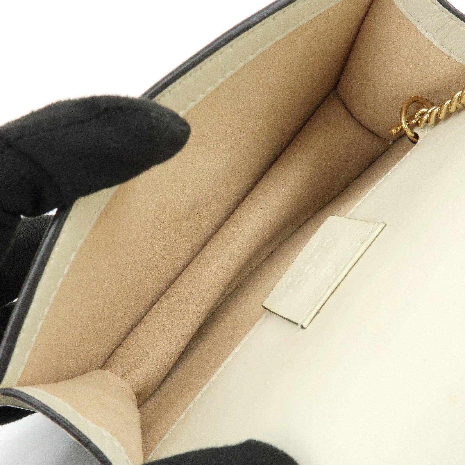 GUCCI Sherry Silvie Leather Canvas Chain Shoulder Bag White 494646