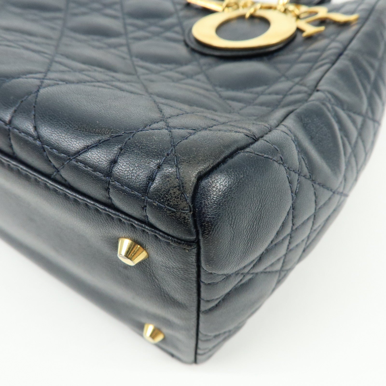 Christian Dior Lady Dior Cannage Leather Hand Bag Navy