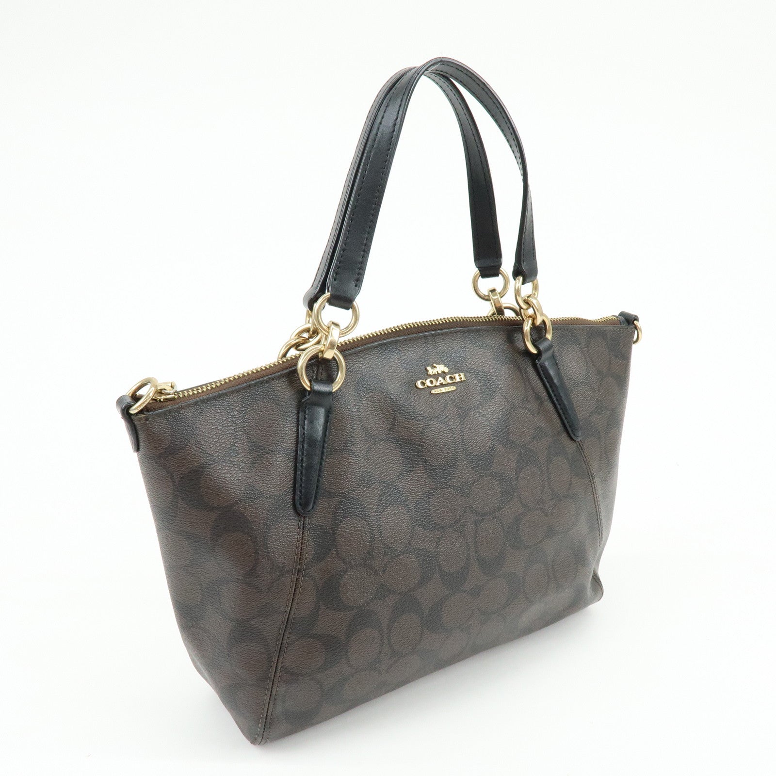 COACH Signature PVC Leather Tote Bag Hand Bag Brown