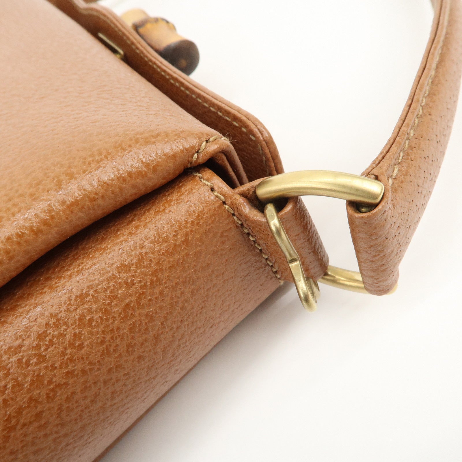 GUCCI Bamboo Leather 2Way Tote Bag Hand Bag Brown 000.926.0175