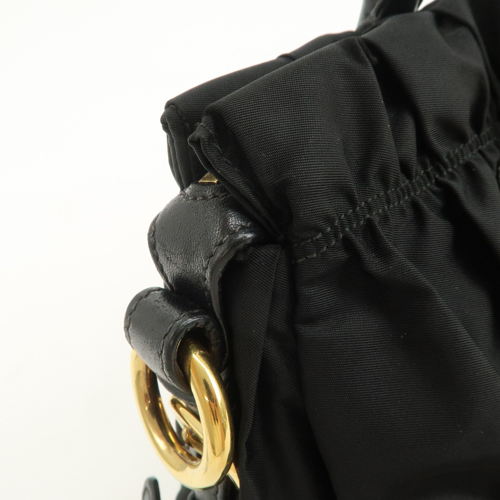 PRADA Nylon Leather Gathered 2Way Hand Shoulder Bag Black BN1407
