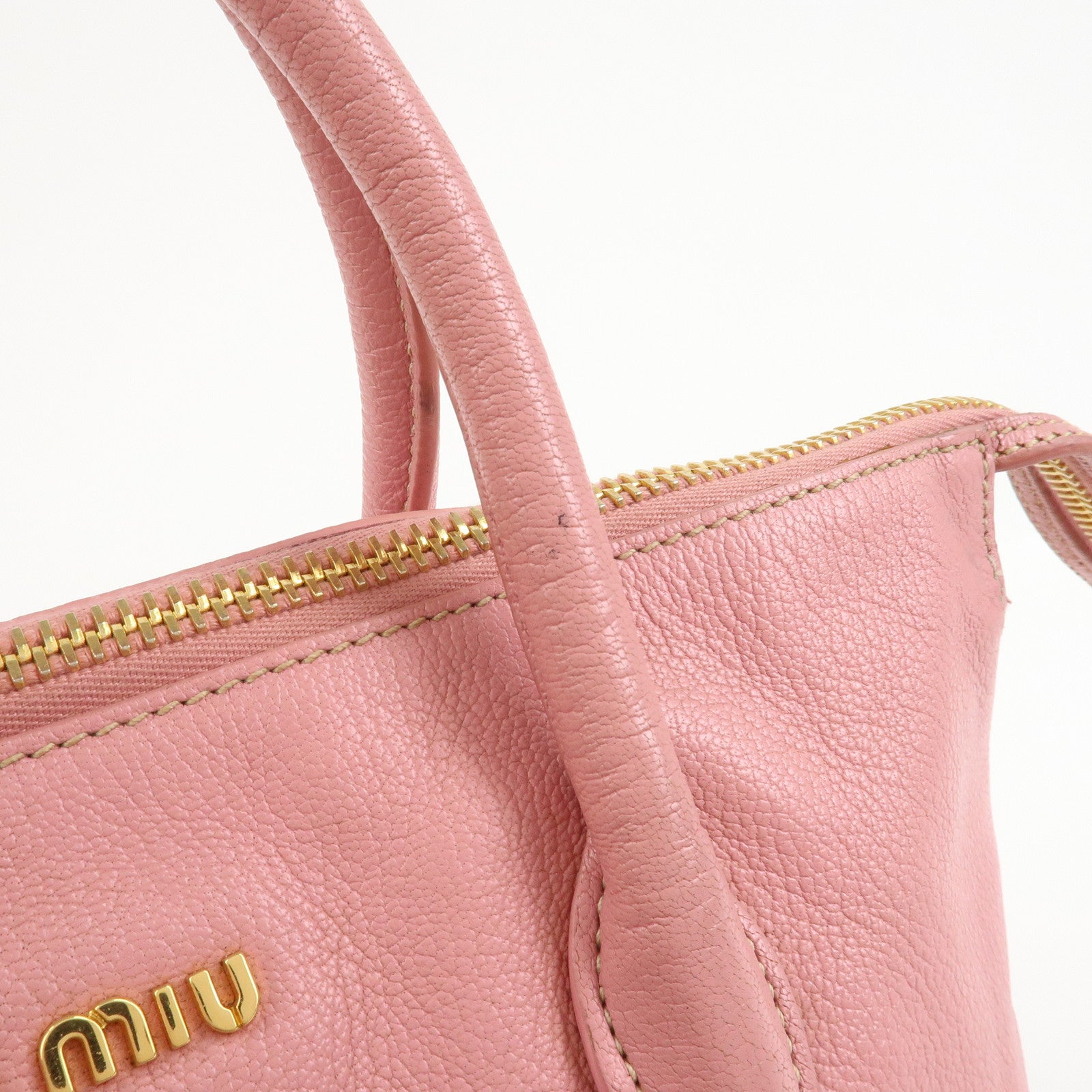 MIU MIU Logo Leather Tote Bag Hand Bag Pink