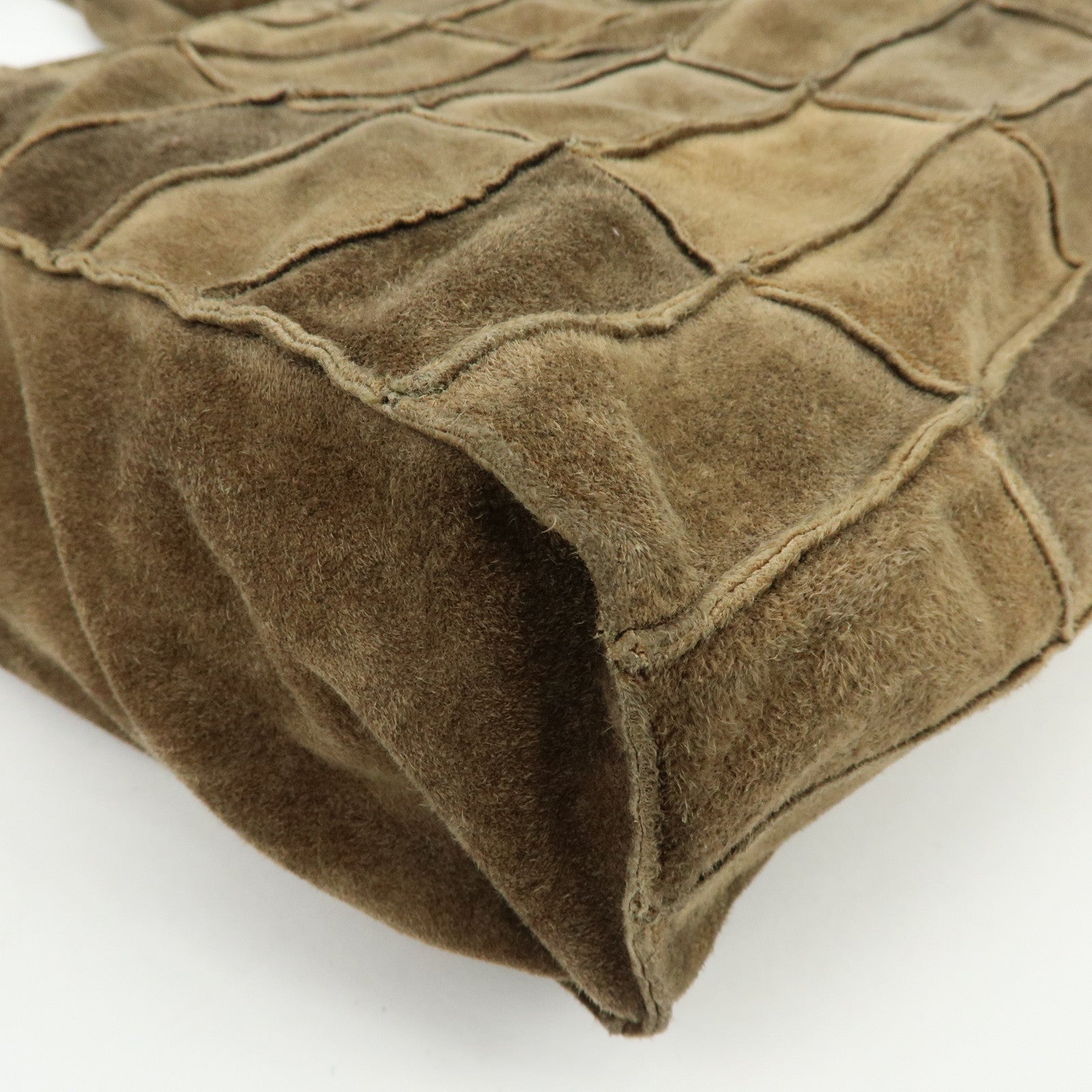 CHANEL Suede Patchwork Tote Bag Shoulder Bag Brown