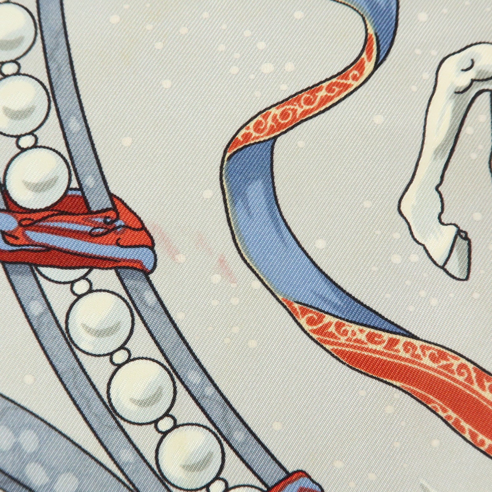 HERMES Carre 90 Silk 100% Scarf CAVALIERS DES NUAGES Gray Blue