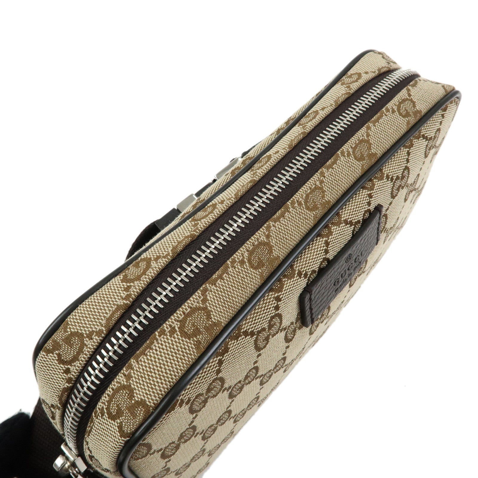 GUCCI GG Canvas Leahter Waist Pouch Body Bag Beige Brown 449174