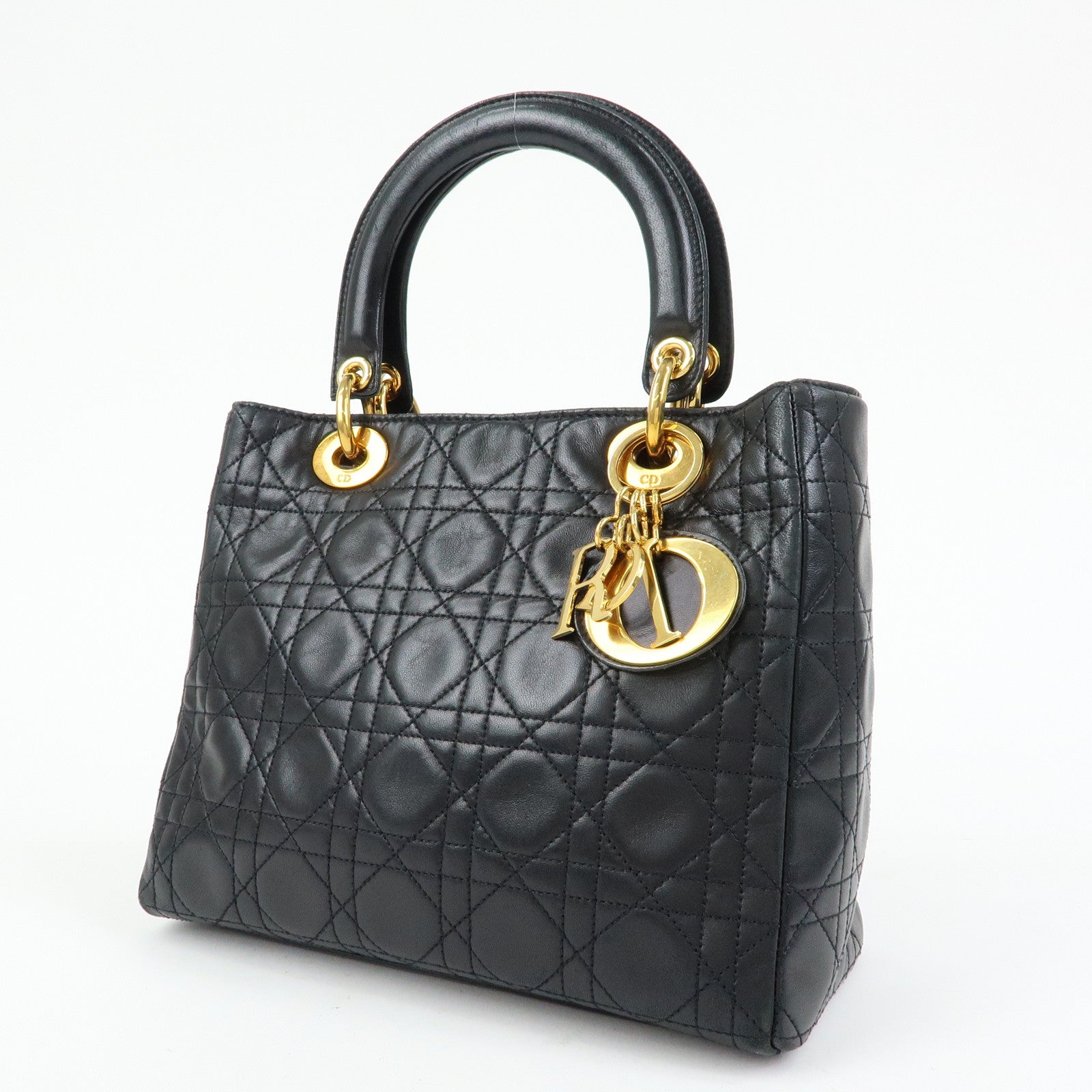 Christian Dior Lady Dior Leather 2Way Bag Hand Bag Black