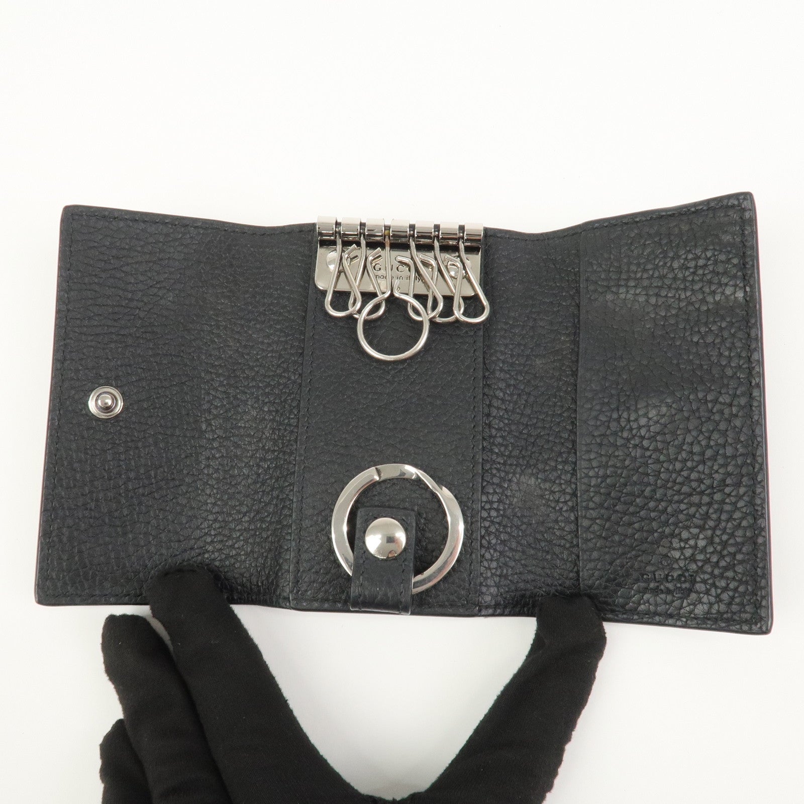 GUCCI Logo Leather 6 Rings Key Case Key Holder Black 771156
