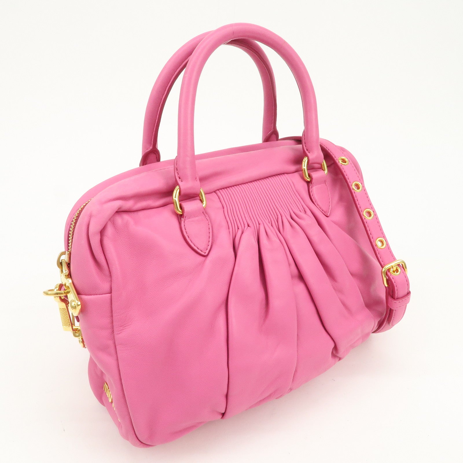 MIU MIU Logo Leather 2Way Bag Hand Bag Shoulder Bag Pink RL0048